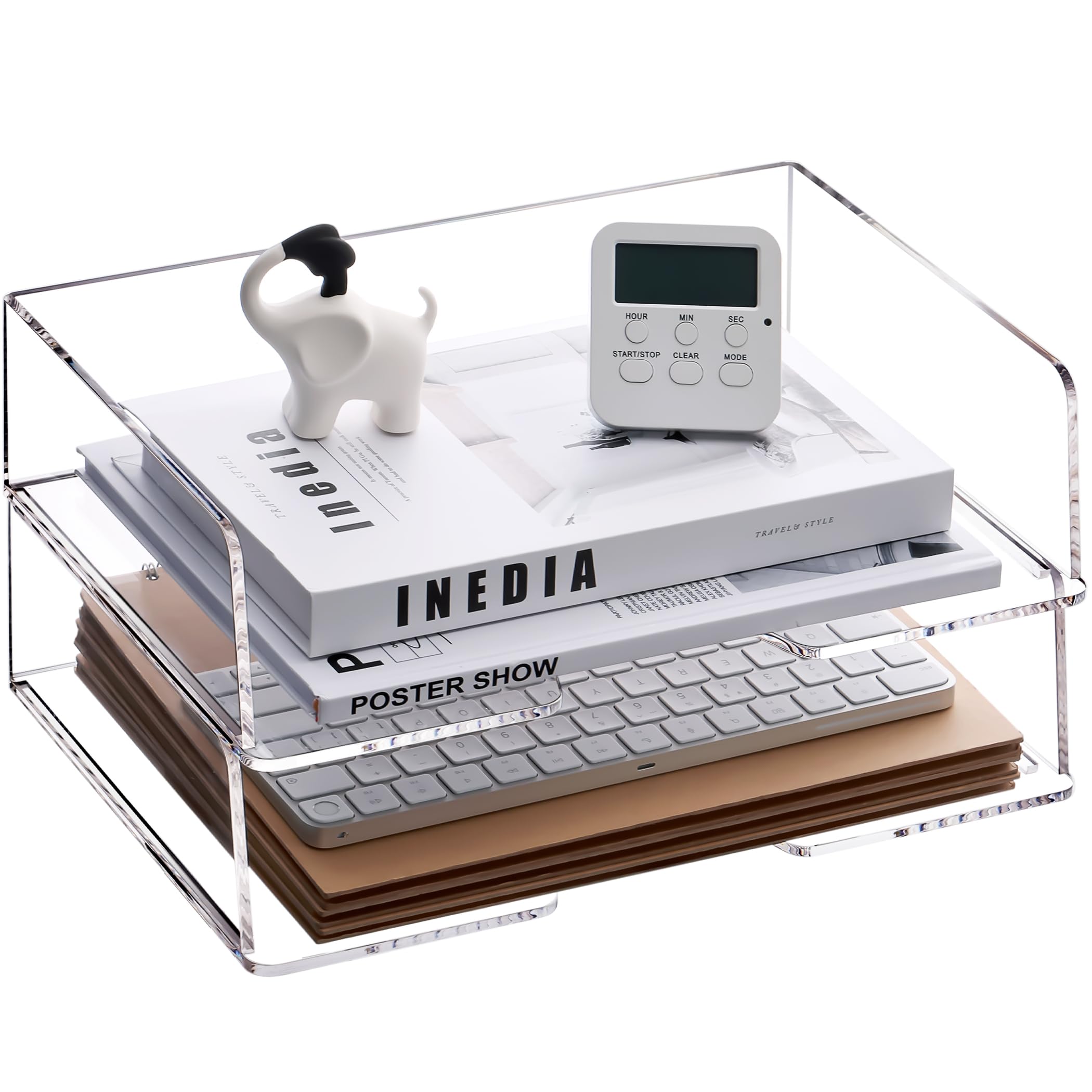 HeZone Acrylic Paper Tray Desk Organizers and Office Suplies Document Storage Enlarged Letter Tray Clear Paper Organizer (Large Horizontal)…