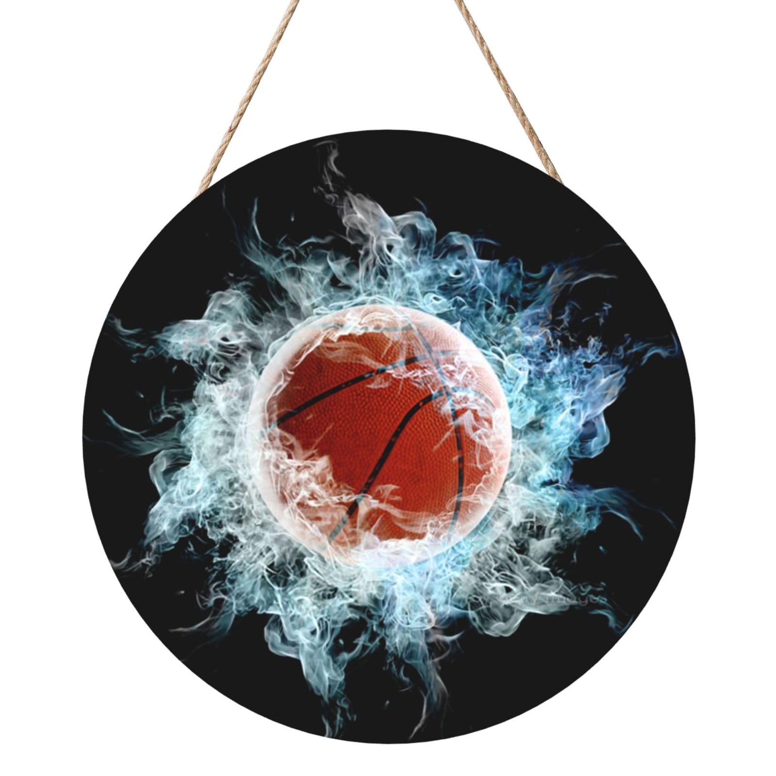 InOmak Abstract Basketball, Round Wood Panel Painting 12 in, Wall Hanging Painting For Home
