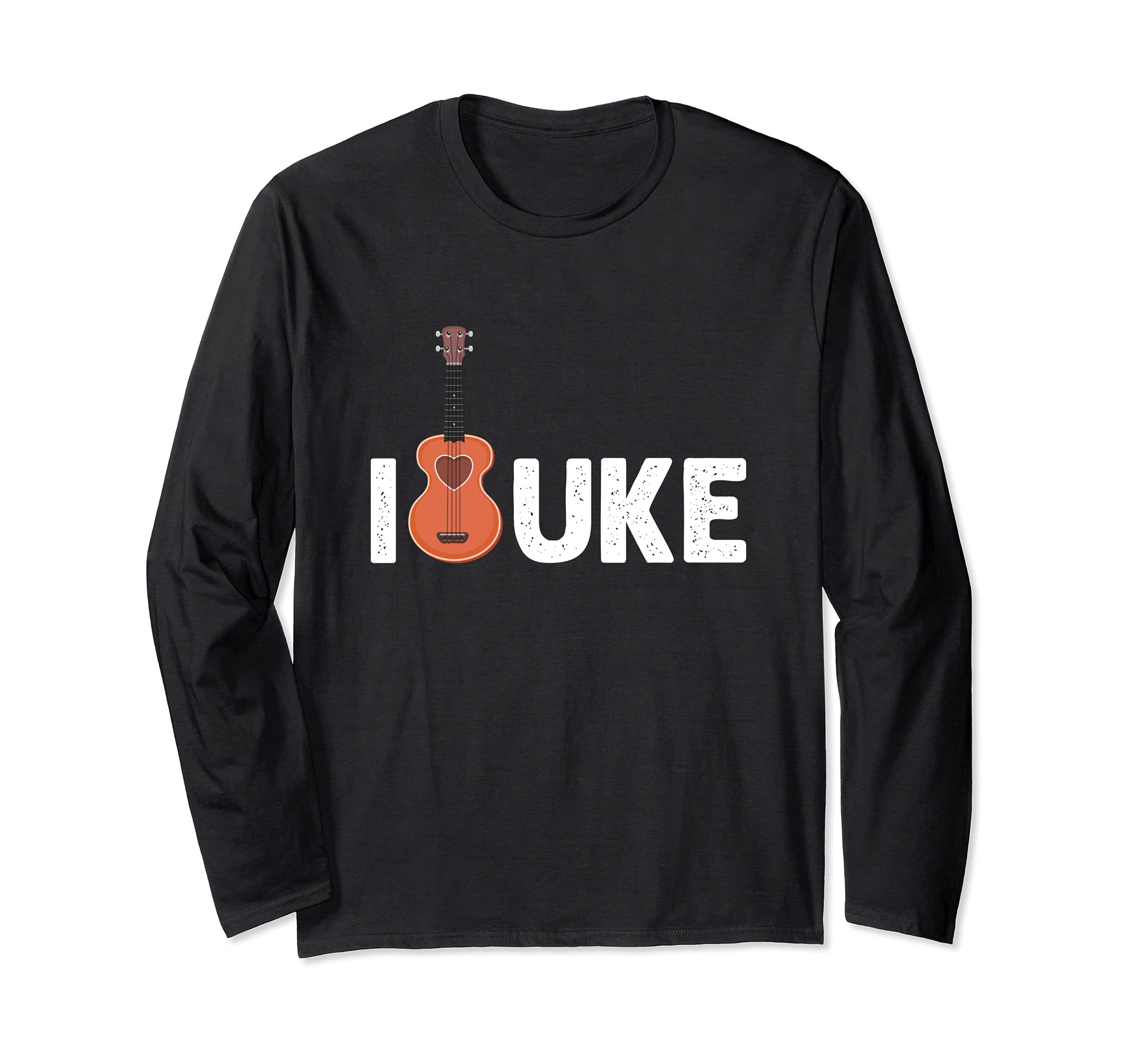 I Love Uke Heart Hawaiian Acoustic Musician Guitar Hawaii Long Sleeve T-Shirt, Black