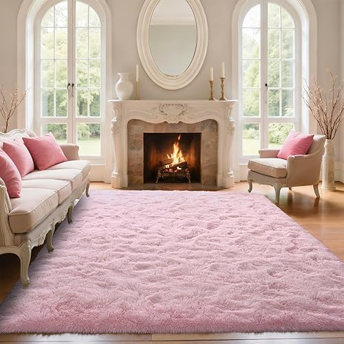 Pink Rugs for Living Room Fluffy 6x9 ft Bedroom Rug Non-Slip Area Rugs Shag Carpet for Nursery Kids PlayRoom Dorm Office Indoor Modern Plush Carpets Girls