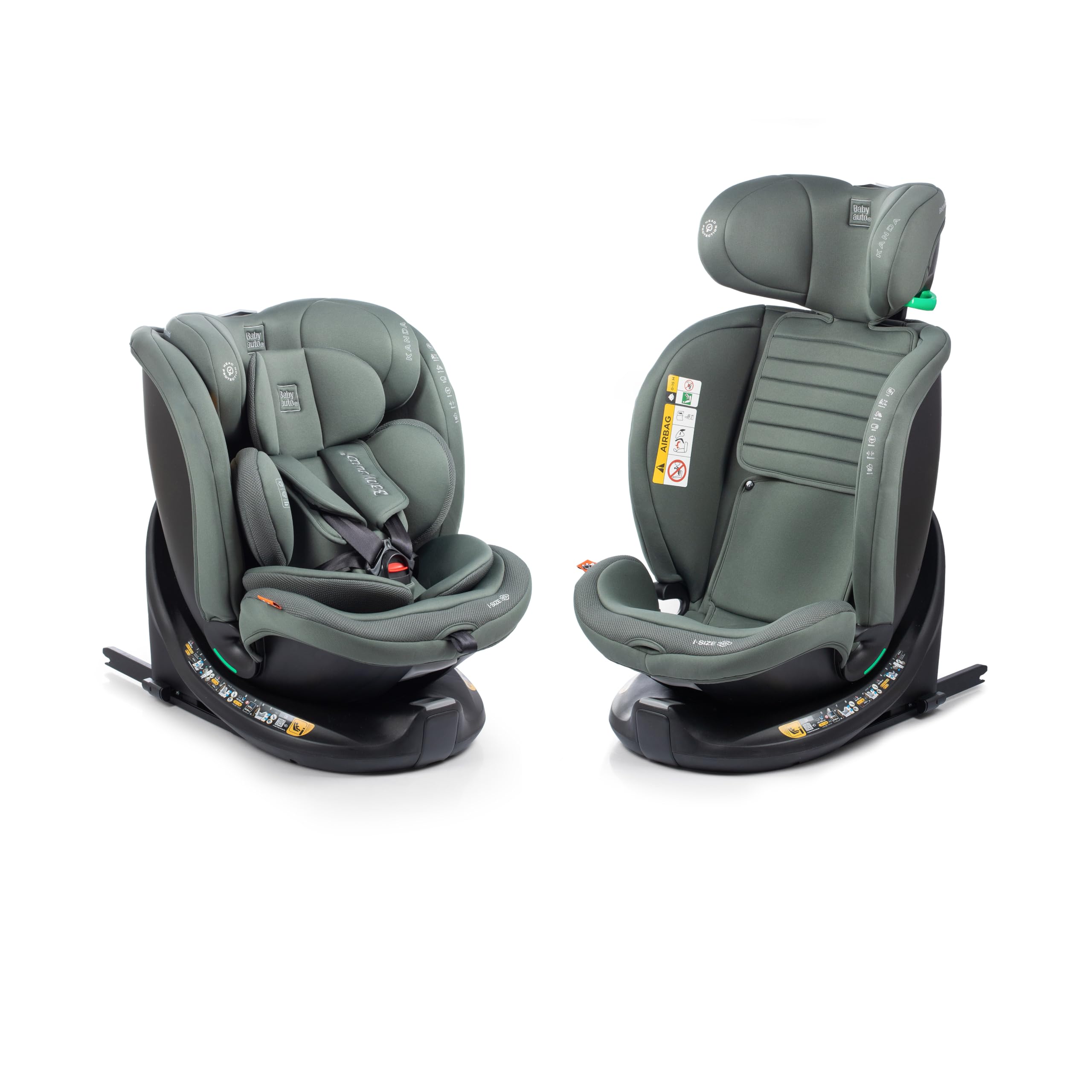 BABYAUTO – Silla de coche KANDA iFix 40-150 Centímetros i-Size – Isofix + Top Tether en base – Giro 360° – A contramarcha hasta 105 Centímetros – 4 reclinados – Reposacabezas ajustable (Pine Green)