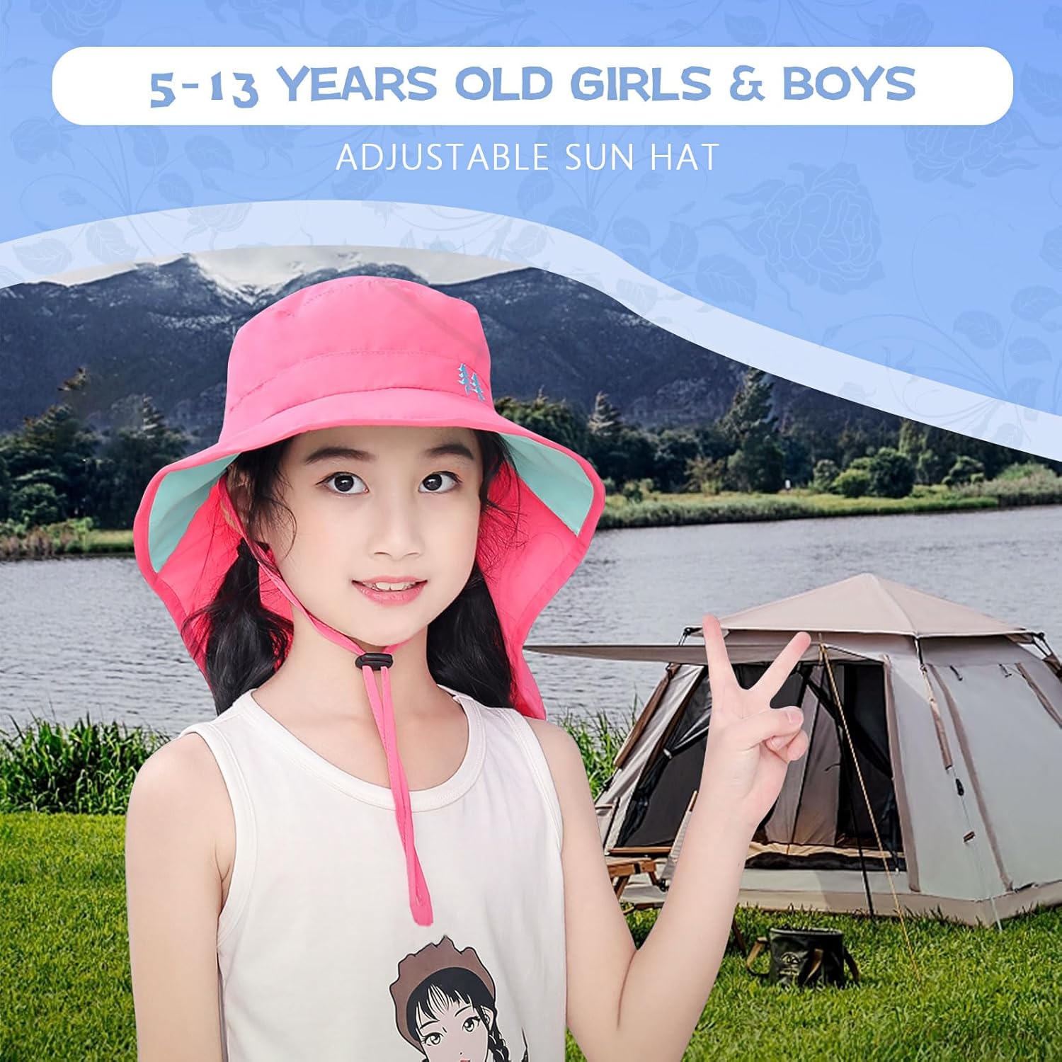 Kids Sun Hat Toddler Beach Play Hats Sun Protection Fishing Hat with Neck Flap UPF 50+ Wide Brim Boys Girls Ages 5-13 - Image 7