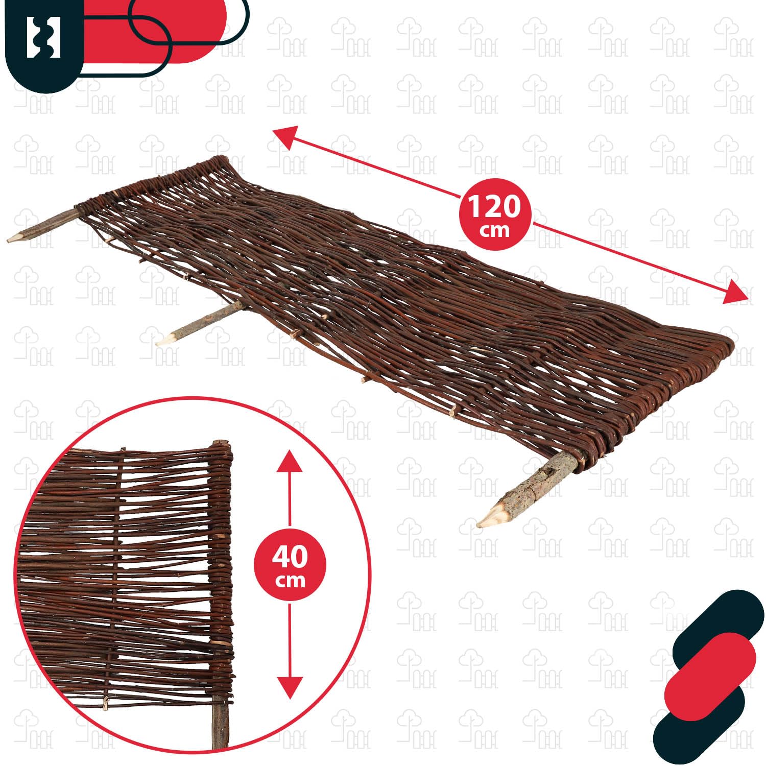 KOTARBAU® Płotek Ogrodowy Wiklinowy - 120 X 40 CM - Płot Wbijany - Palisada - Obrzeże - Zestaw 5 SZT