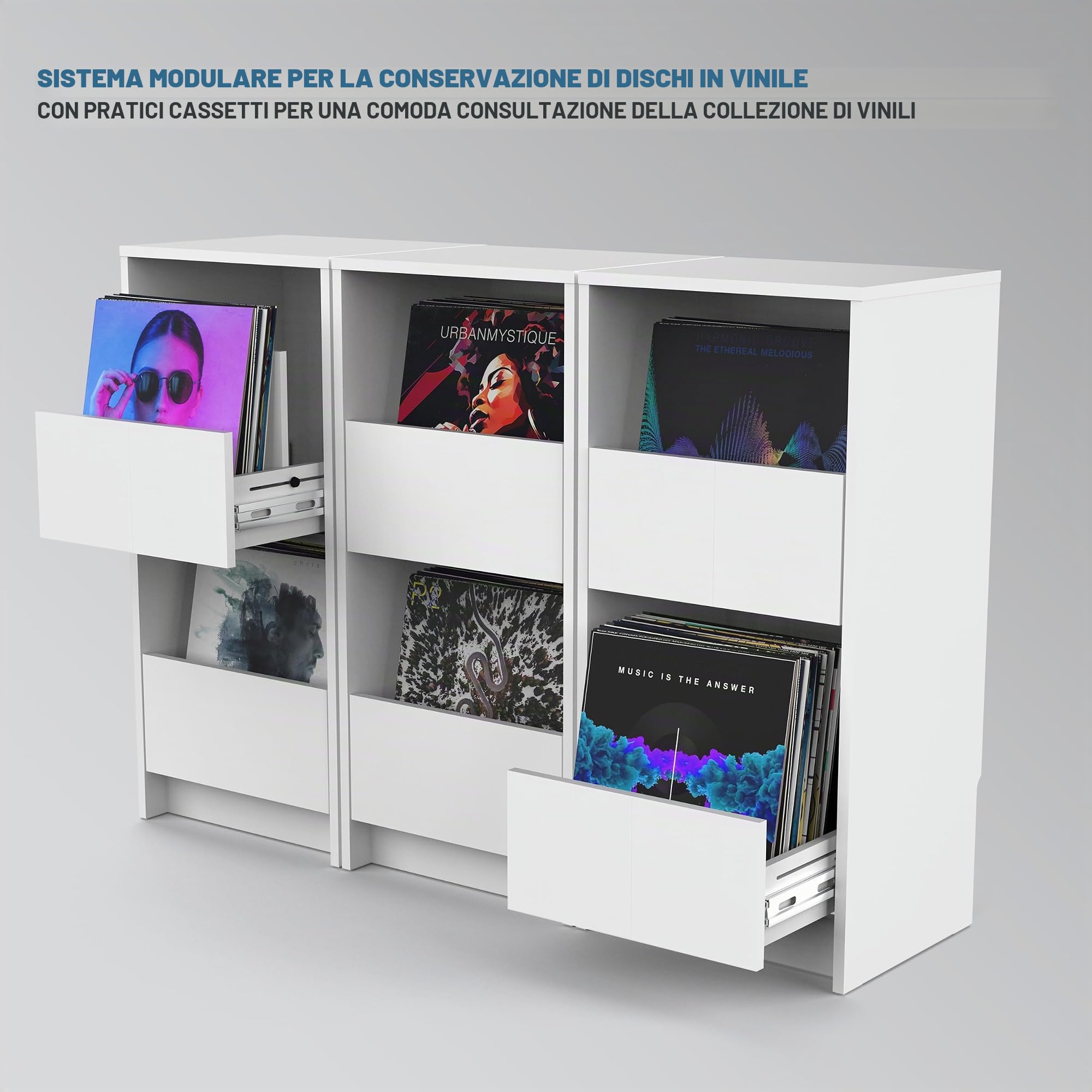 Glorious Vinyl Vault - Mobile per vinili con cassetti a chiusura ammortizzata per LP da 12 pollici - Capacità 160 album, design modulare