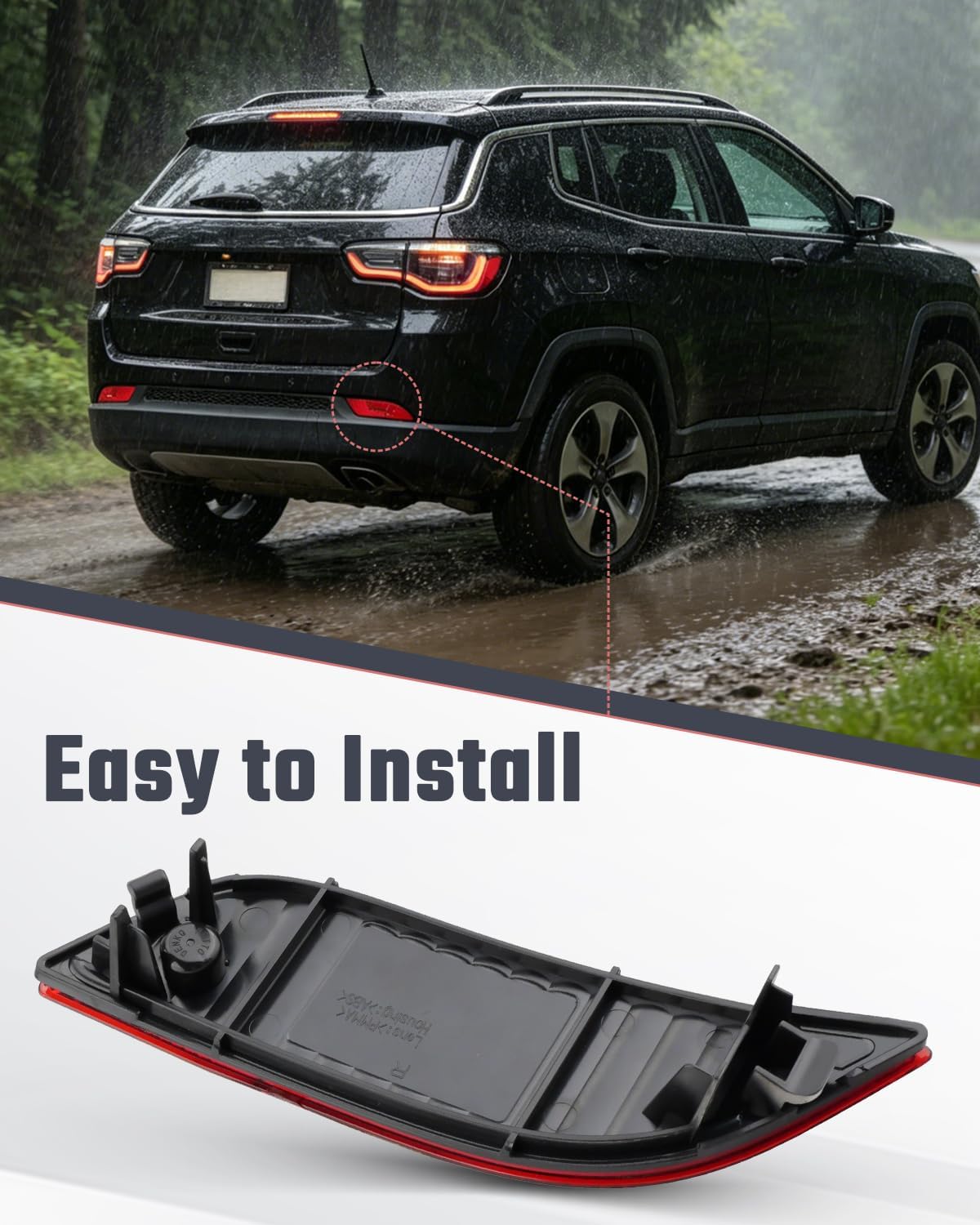 Rear Bumper Reflector Passenger Right Side Fit for Jeep Compass 2017-2019, Replaces CH1185106 55112678AA