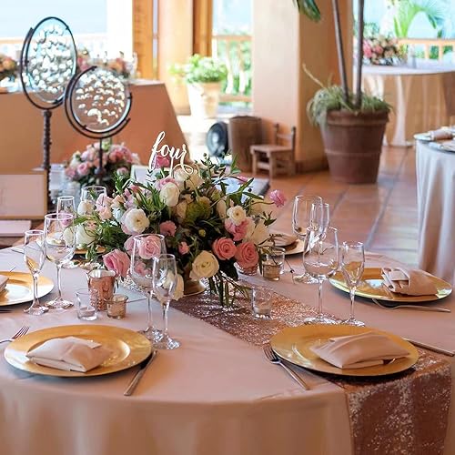 Miniatura 3 de Paquete de 2 caminos de mesa de lentejuelas color oro rosa de 12 x 108 pulgadas, camino de mesa de oro rosa con purpurina para regalo para fiestas,