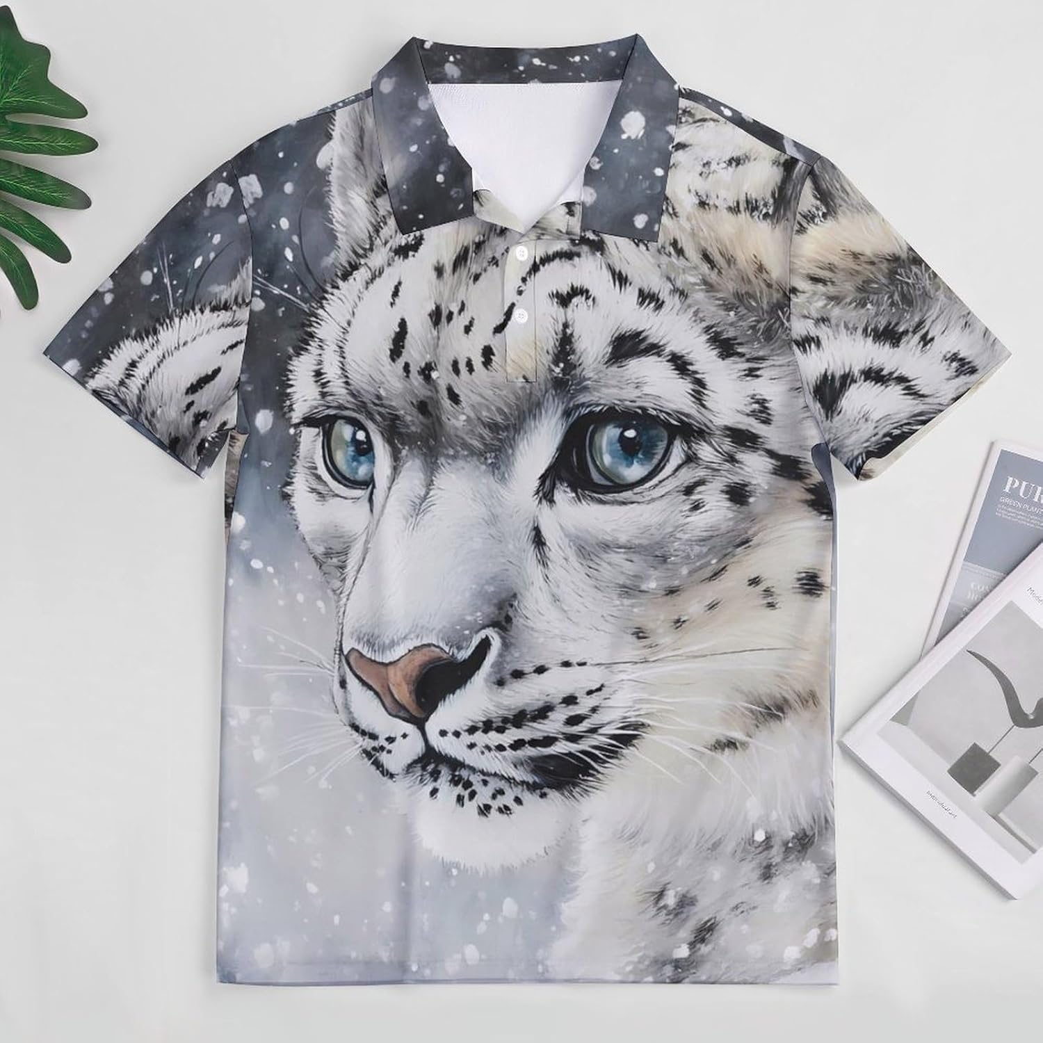 Snowy Leopard Women's Golf Polo Shirts Short Sleeve Quick Dry Tennis Tops Casual Work Blouses