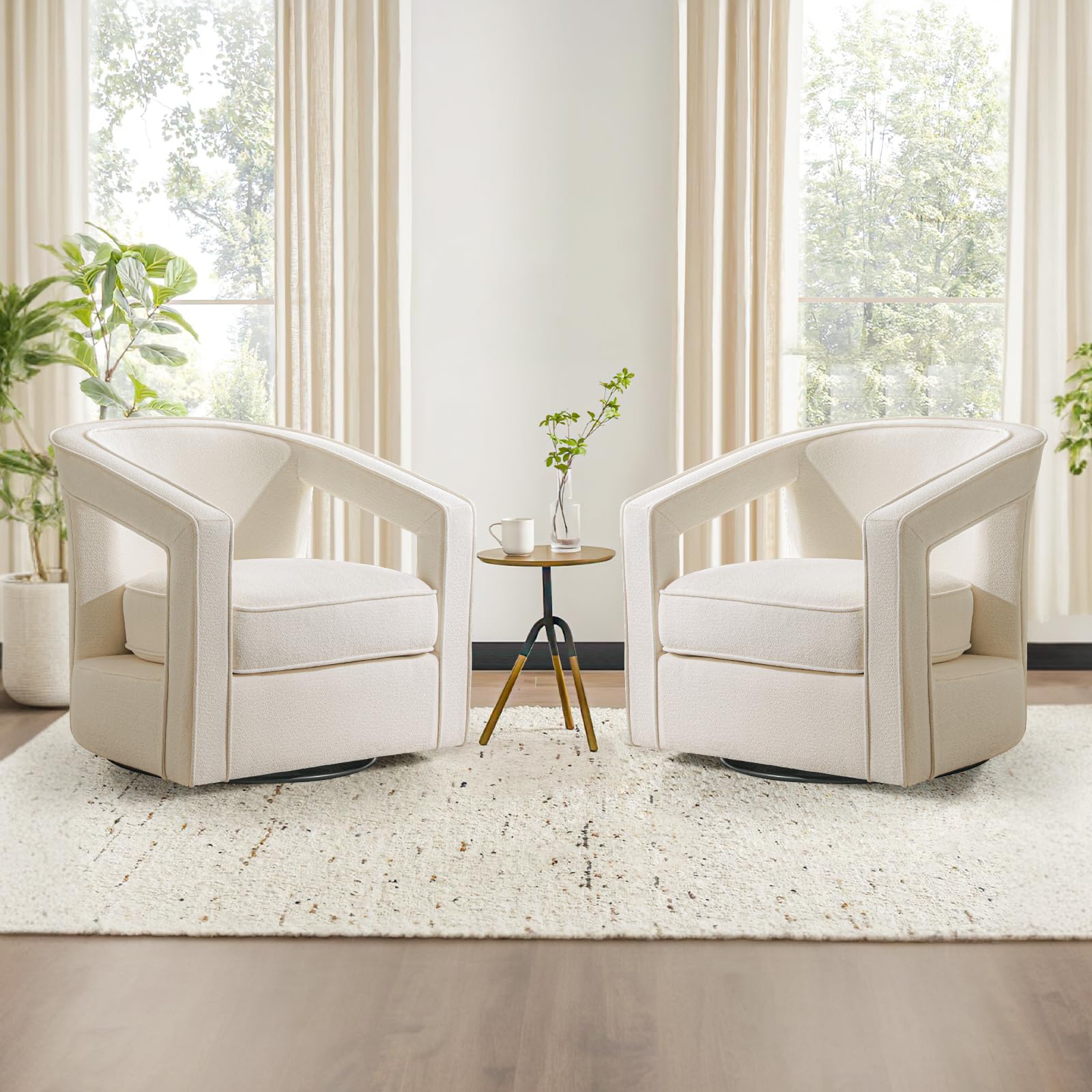 Furniliving Chenille Swivel Accent Chair for Living Room, Upholstered Barrel Chair with Curved Back, Comfortable Reading Armchair for Bedroom, Balcany