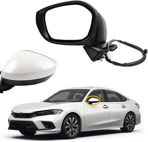 Miniatura 7 de Dasbecan Espejo lateral izquierdo del conductor compatible con Honda Civic 2022-2025 con cristal eléctrico, plegable manual, combina con cristal