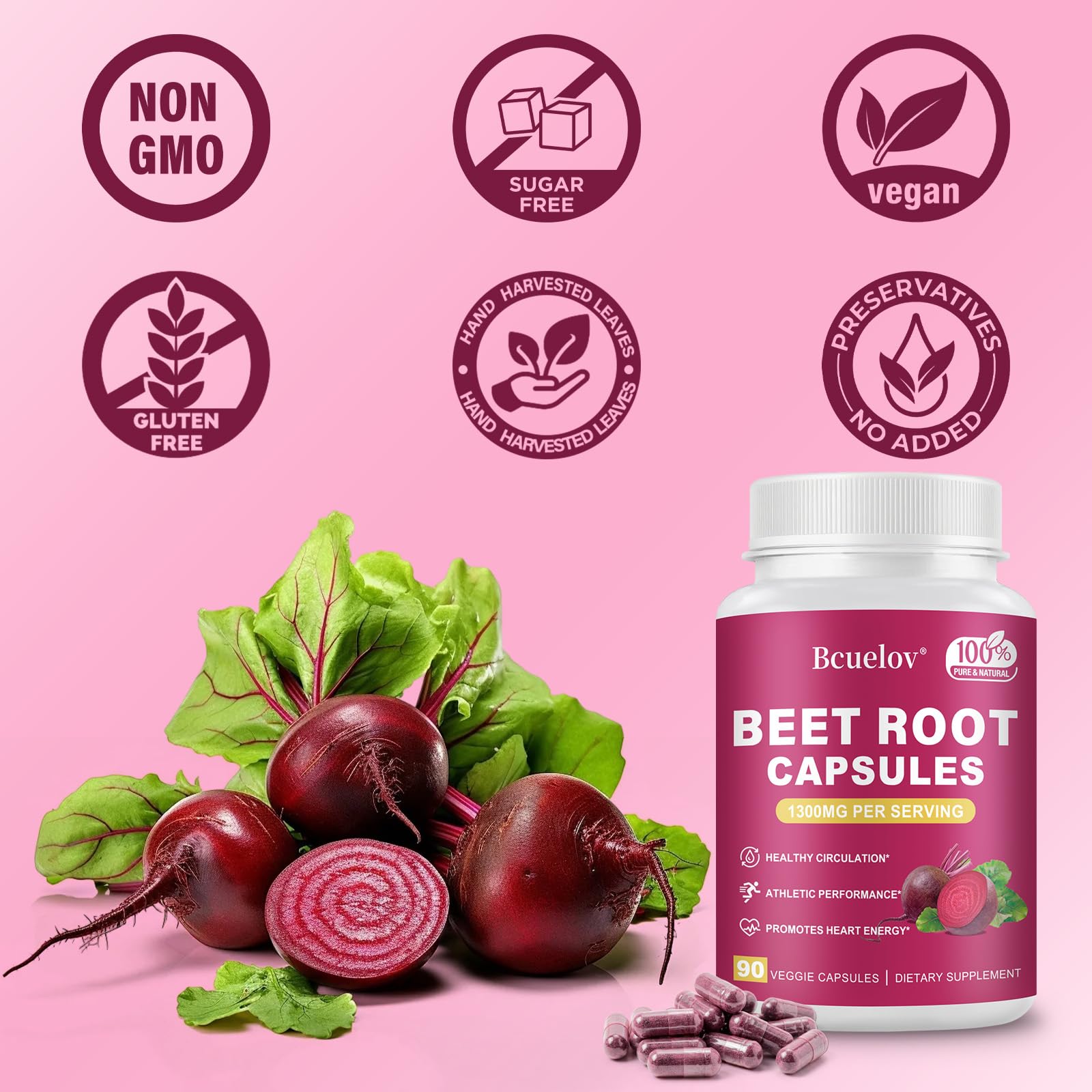 Beet Root Capsules | 1300mg Pure Beetroot Powder Capsules – Supports Blood Pressure, Natural Energy & Endurance - 90 Capsules, 45 Days Supply — Amazon image 6