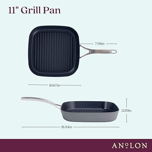 Miniatura 2 de Anolon Allure - Sartén para parrilla cuadrada profunda, anodizado duro, antiadherente, 11 pulgadas, color gris oscuro