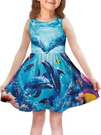 Girls Summer Dress with Pockets Casual Sleeveless Midi Dress for 4-14 Years