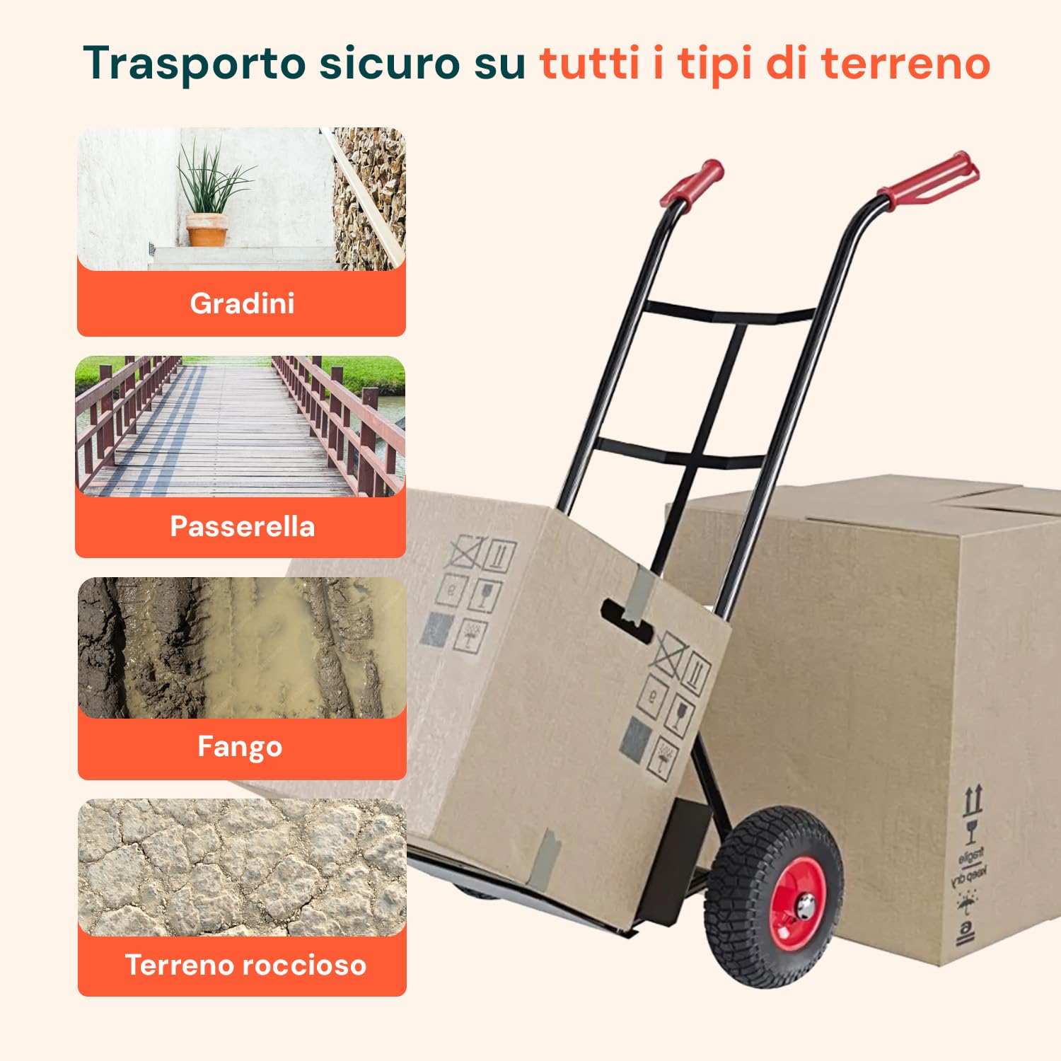 Carrello con Ruote Portatutto in Acciaio da 200Kg per Trasporto Sicuro di Carichi Voluminosi, con Maniglie Antiscivolo, Ruote e Struttura Compatta Maneggevole (Blu)