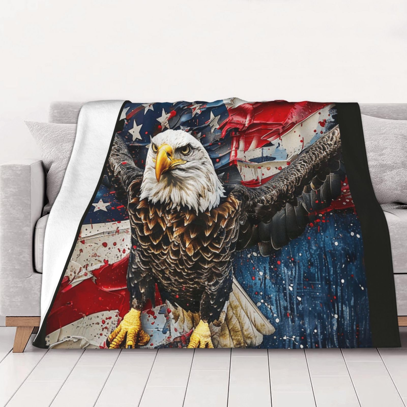 AUBKFELD American USA Flag Eagle Printed Flannel Blanket 102x76 CM, Soft & Warm Throw Blanket for Sofa/Couch/Bed/Car, Gifts for Audlts Women Men