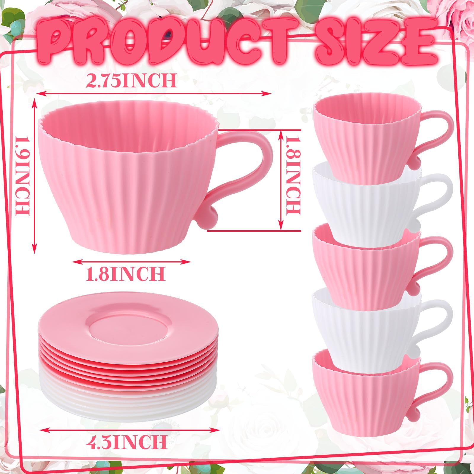 Vesici 12 Silikon-Muffinförmchen zum Backen, Silikon-Cupcake-Formen-Set, Teetassen-Cupcake-Förmchen, wiederverwendbare Muffinförmchen, Teetassen-Cupcake-Backförmchen, 12 Tassen, 12 Untertassen, Weiß