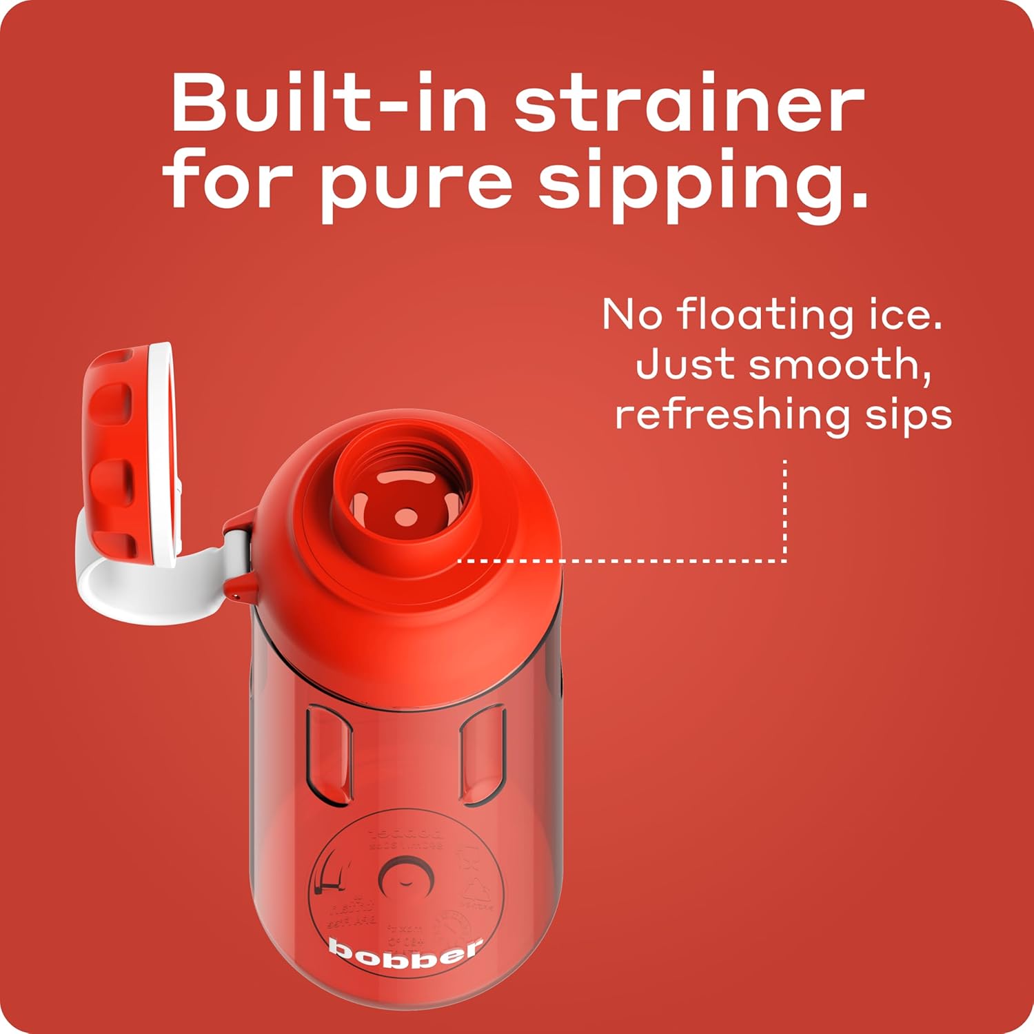 BOBBER 30 oz Tritan Water Bottle with Strainer for Fruit & Ice, Premium Quality — BPA Free, Dishwasher Safe & Leak Proof, Reusable Wide Mouth Plastic Water Bottle — Large, Refillable, Light (Red) - Image 4
