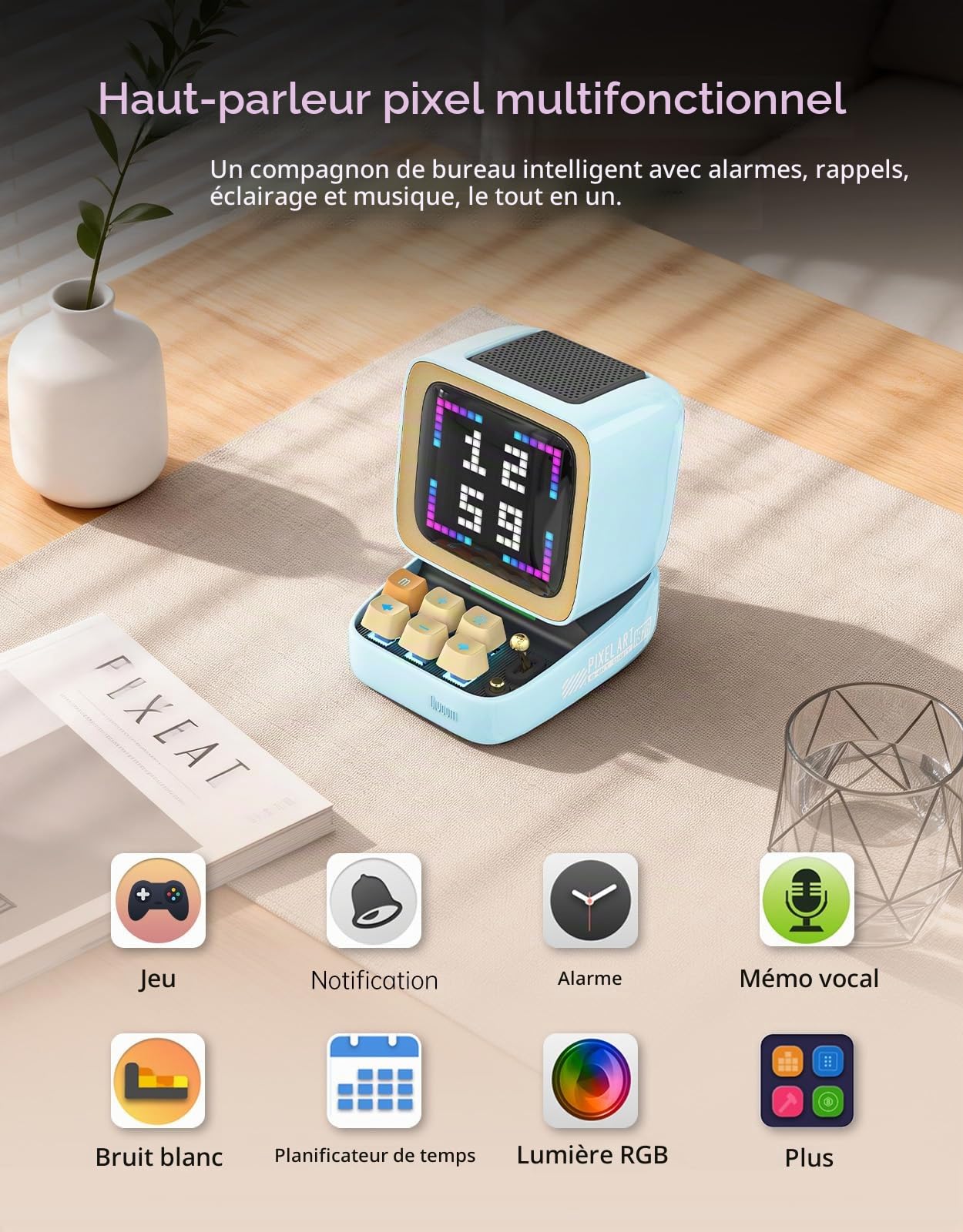 Divoom Ditoo Haut-Parleur Bluetooth Portable avec Rétro Écran Pixel, Contrôle de l'Application Smartphone/Claviers Mécaniques Rétroéclairés RVB (Bleu)