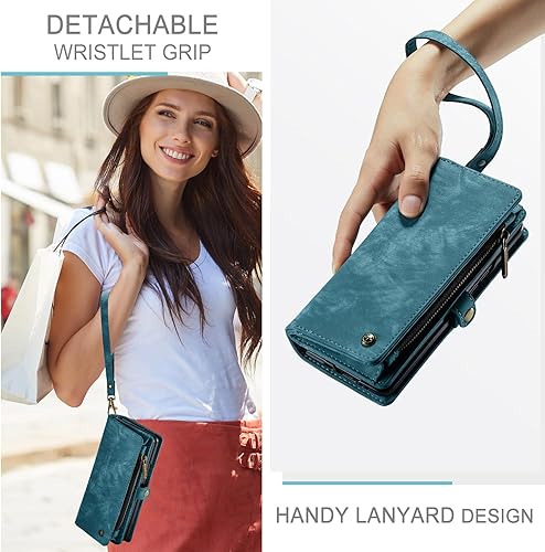 Miniatura 5 de Kowauri Funda para Samsung Galaxy Z Fold 5, con cremallera, magnética, de piel, con soporte para bolígrafo S, correa de muñeca, tarjetero a prueba