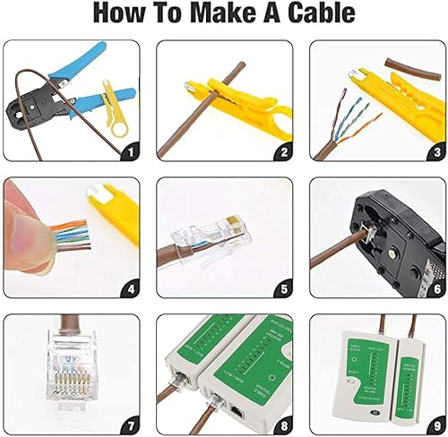 Miniatura 7 de Kit de herramientas de prensado RJ44, juego de herramientas de mantenimiento de reparación de cables de red, comprobador de cables RJ45 RJ11 RJ12,