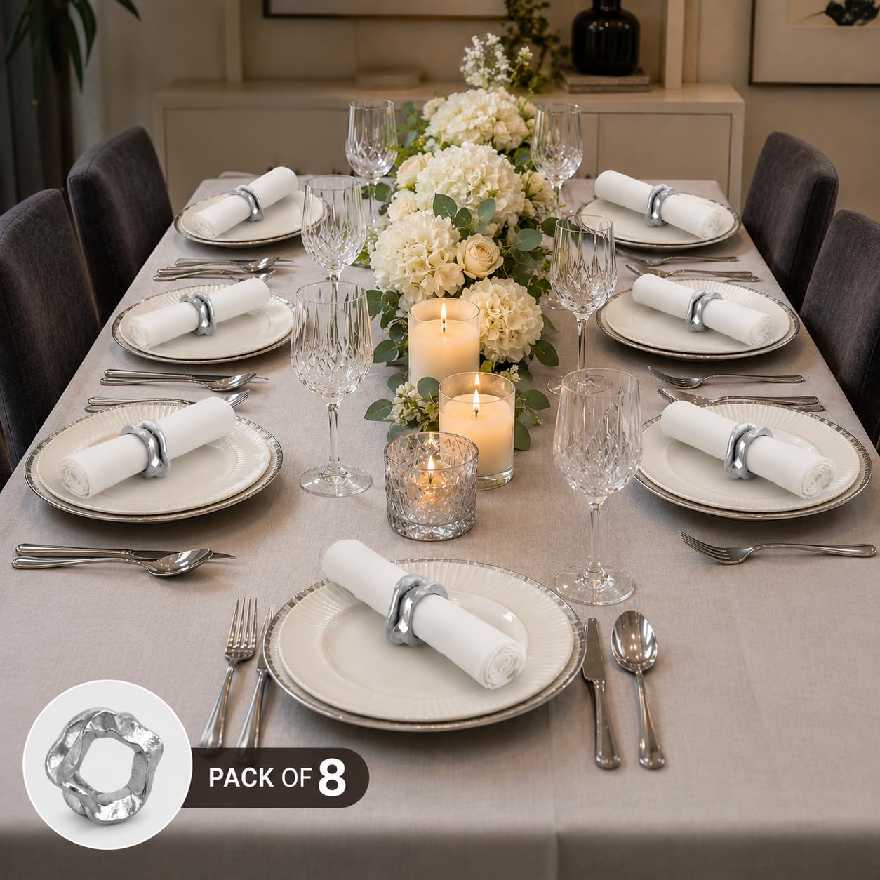 Set di 8 portatovaglioli moderni in alluminio, decorazione da tavolo in metallo leggero, porta tovaglioli da pranzo contemporaneo e pulito, antiruggine ed elegante, per la decorazione della tavola