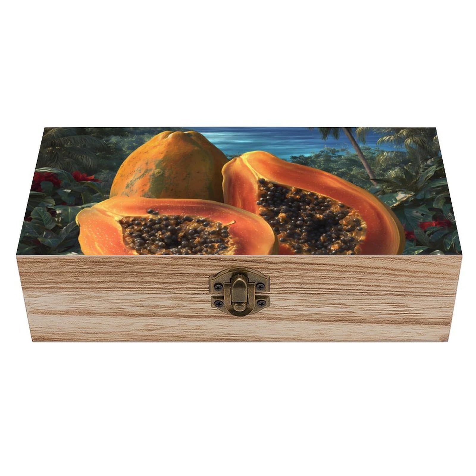 HLBSDM Pawpaw Vintage Papaya Ocean Seaside Wooden Storage Box Craft Memory Keepsake Treasure Chest Box Jewelry Organizer