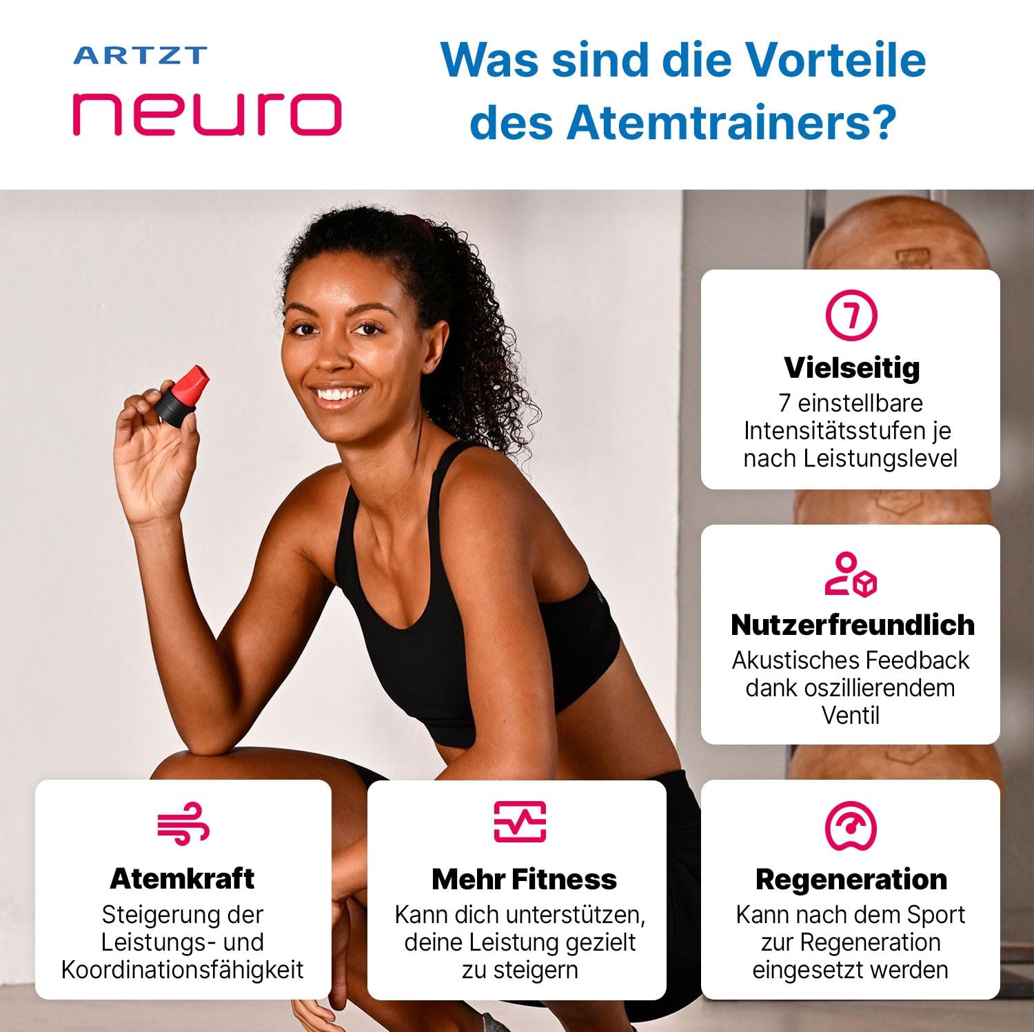 ARTZT neuro Atemtrainer Lungentrainer | Medizinprodukt zur Stärkung der Atemmuskulatur | Breathing Trainer mit 7 Stufen | Atemgerät für effektives Atemtraining| Atemtherapiegerät für Lungentraining