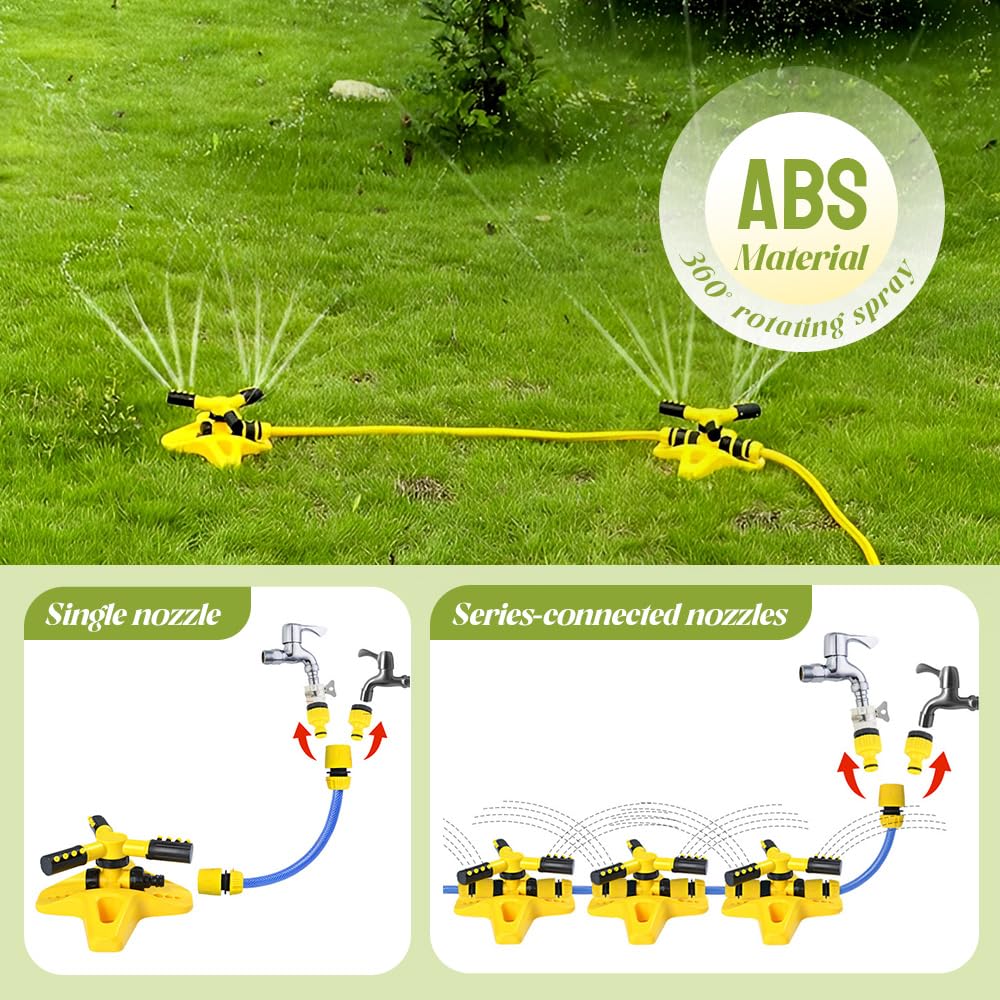 Irrigatori da giardino, irrigatore rotante automatico a 360 gradi con 3 bracci regolabili a spruzzo, facile da installare per innaffiare prati, piante e verdure, grande copertura