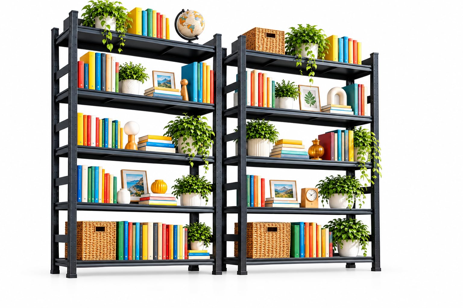Book Shelf, Adjustable Tall Bookcase, No-Assembly-Required Metal Bookshelf