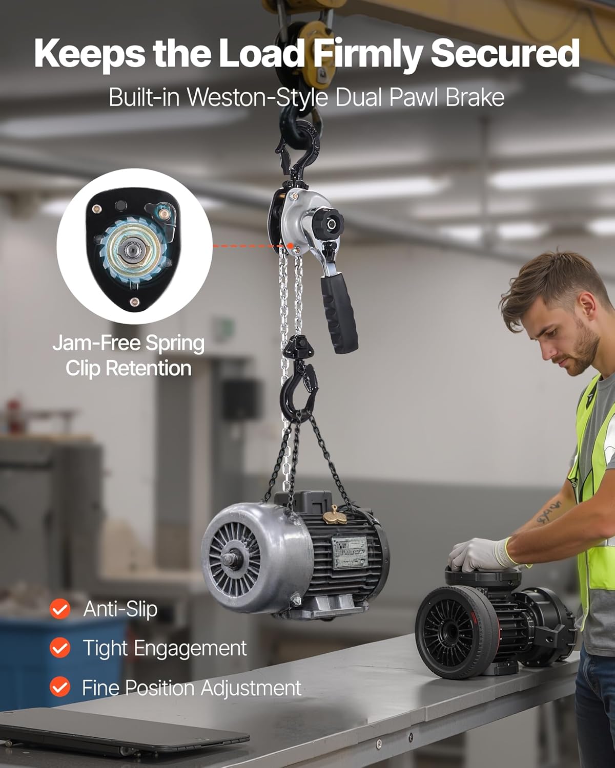 VEVOR Manual Lever Chain Hoist, 1/2T 1100LBS Capacity Heavy Duty Come Along, 5FT Lift G80 Alloy Steel Chain with Dual Pawl Mechanical Brake,360°Rotating Hooks, for Warehouse Construction Garage - Image 3