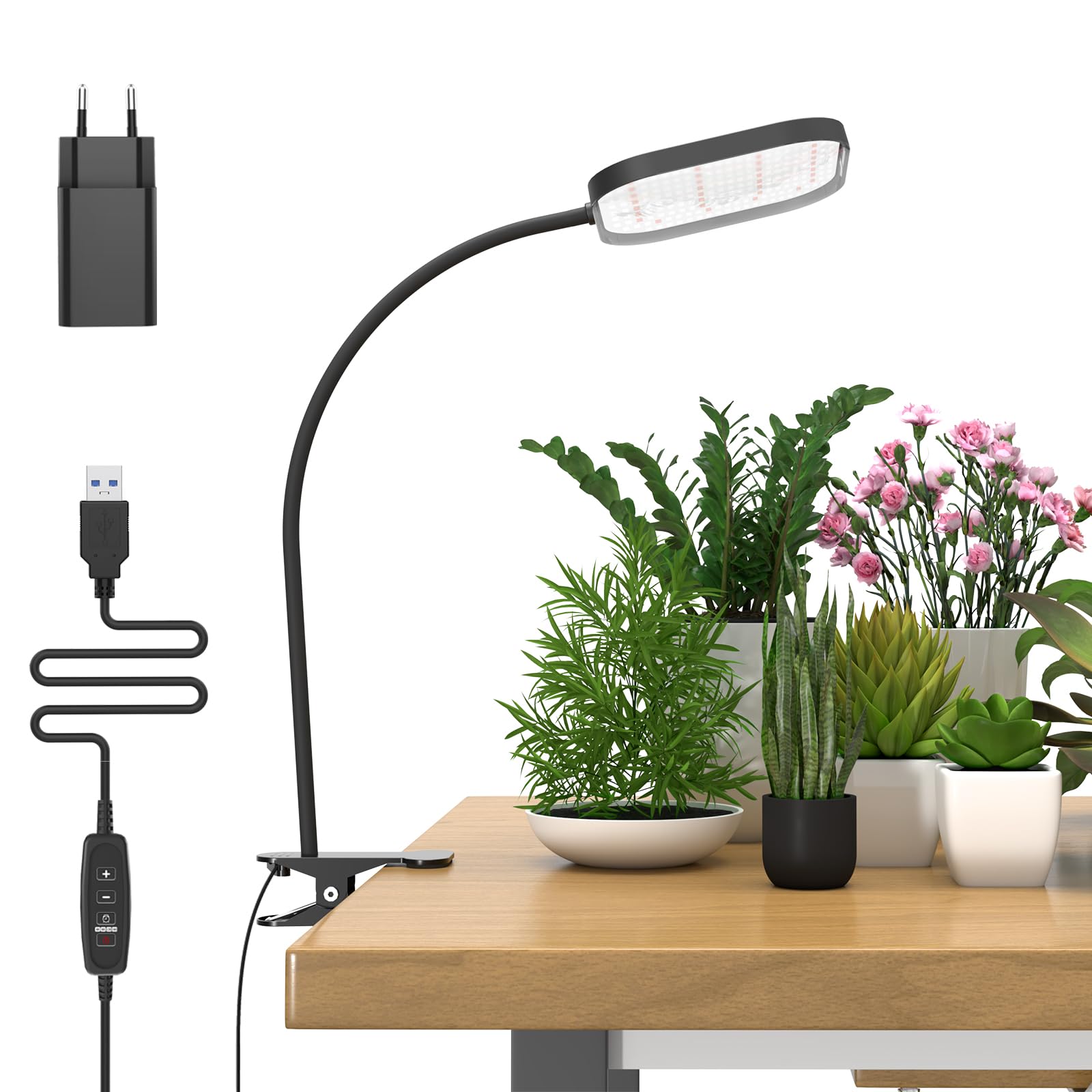Mojimdo 10W Lampe de Croissance LED Spectre Complet 264 LED 5 Niveaux Luminosité Minuterie Automatique Étanchéité Flexibilité Plantes Intérieur