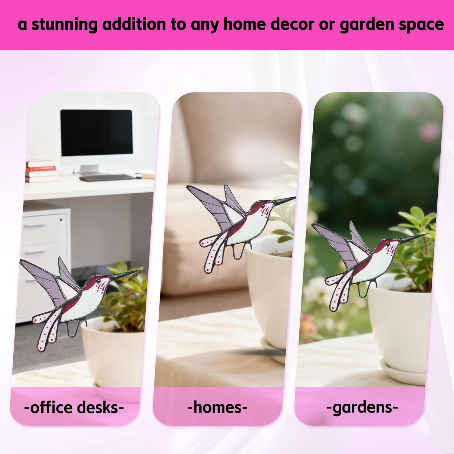 Lolitarcrafts Stained Glass Hummingbird Suncatcher for Planter Decoration – Colorful Glass Plant Pot Ornament, Ideal as a Gift for Christmas or Other Occasions (Purple A) - Image 7