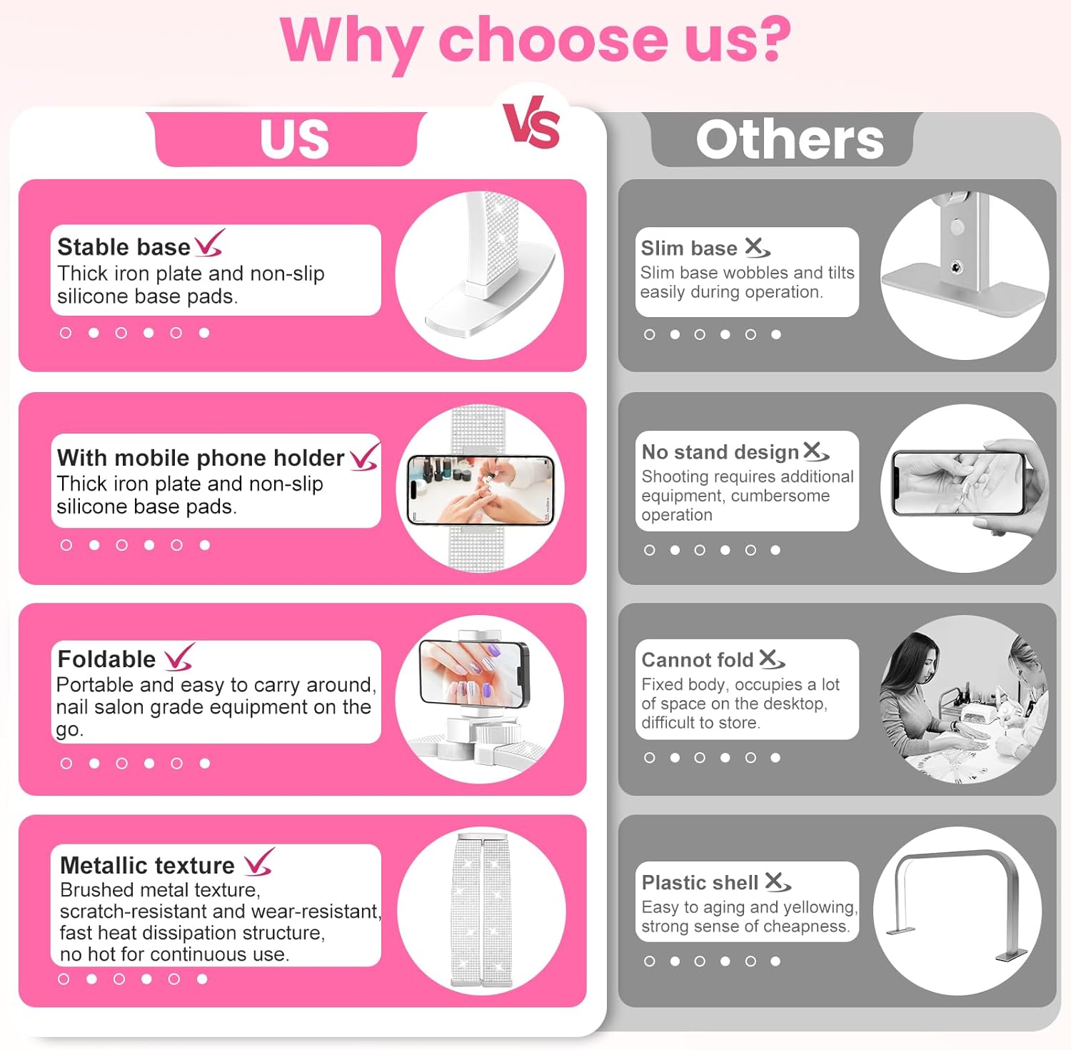 Nail Half Moon Light - Professional White 29in Stable Moonlight with Phone Holder, 3 Light Colors 10 Brightness Adjustable for Salon & Home Manicure Station