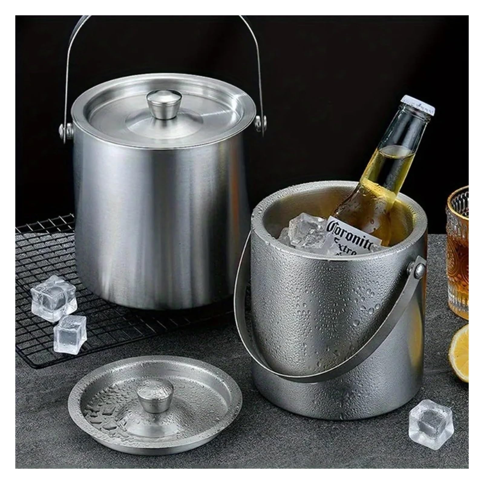 Secchiello for Ghiaccio Isolato in Acciaio Inossidabile da 1,6 l/2 l/3 l, for Vino, Birra, Champagne, KTV, Feste, refrigeratore per Feste ed Eventi(1.6L)