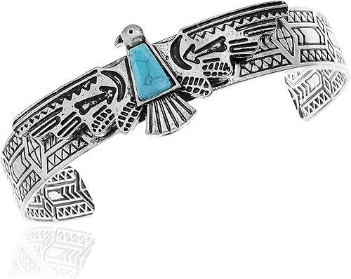 RechicGu Vintage Tribal Southwest Turquía águila tallada piedra azul vaquera azteca vaquera nativa americana brazalete abierto brazalete brazalete