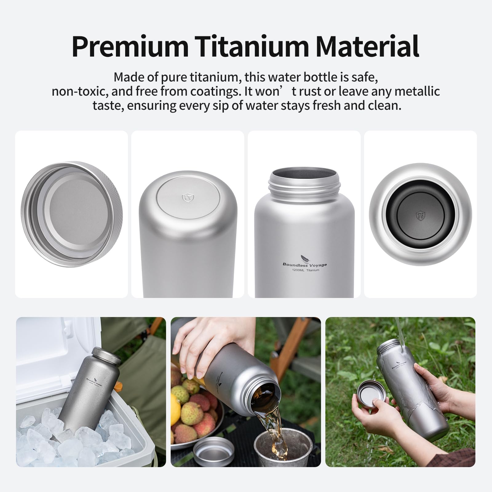 Titan Wasserflasche 1.2L breite Mundflasche große Kapazität Hydration Krügel tragbare Wasserkantine für Camping Wandern Radfahren Reisen Outdoor-Sport (TI LID-Ti3019D)
