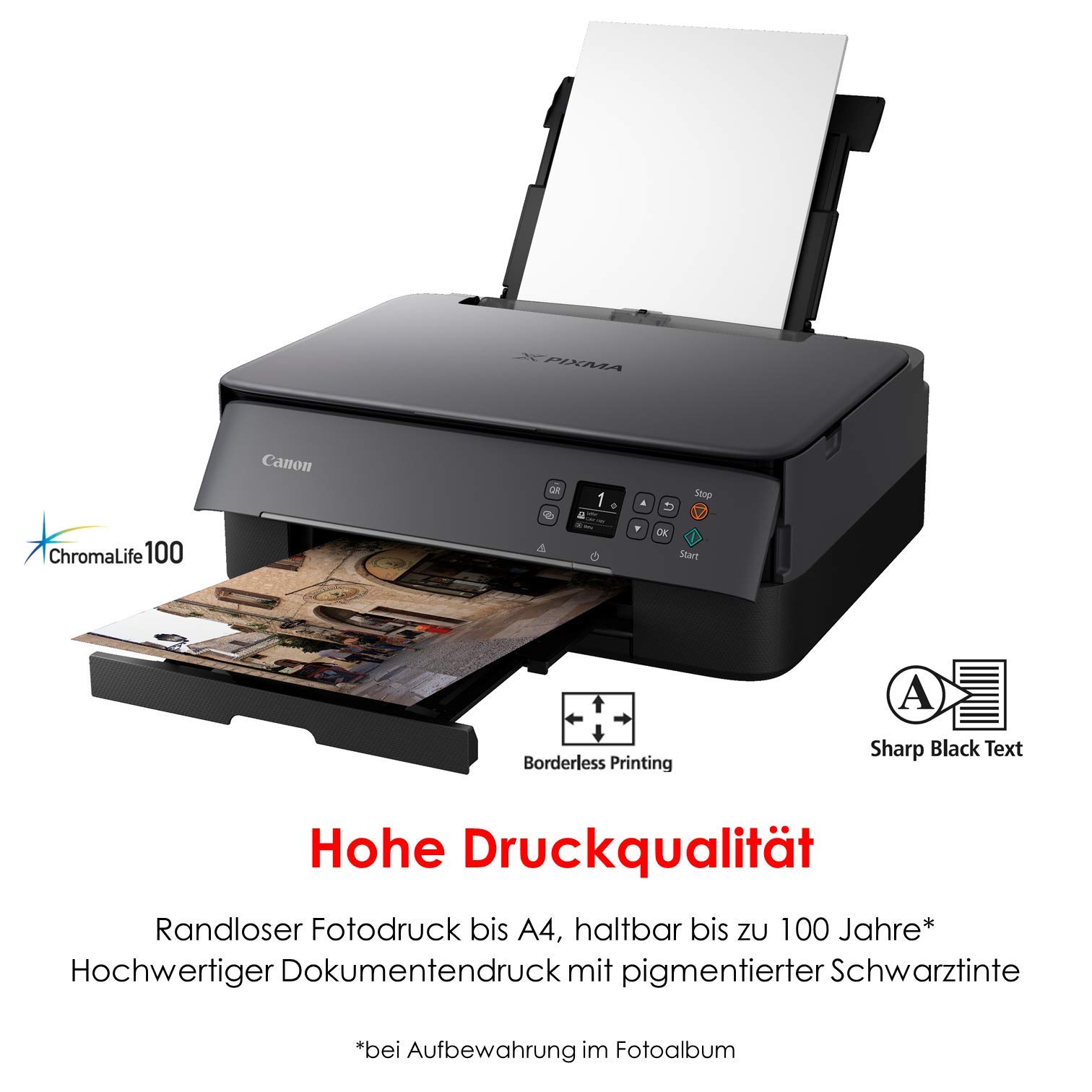 Canon PIXMA TS5350 - Stampante multifunzione a getto d'inchiostro a colori (stampa, scansione, copia, display Oled da 3,7 cm, WLAN, Print App, 4800 x 1200 Dpi), colore: Nero