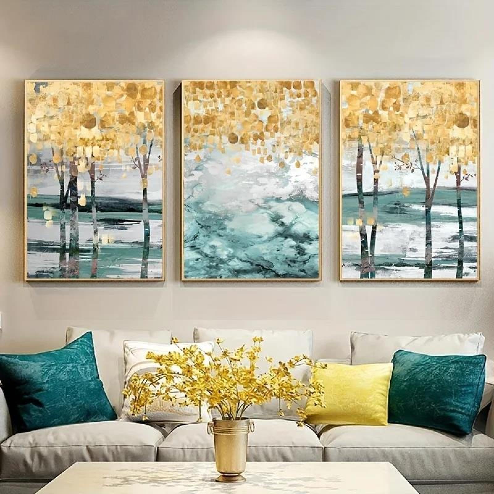 Baibexing Minimalist Abstract Golden Tree Canvas Painting Poster Prints Wall Art Picture For Living Room Home Decor 50X70Cmx3Pcs Unframed