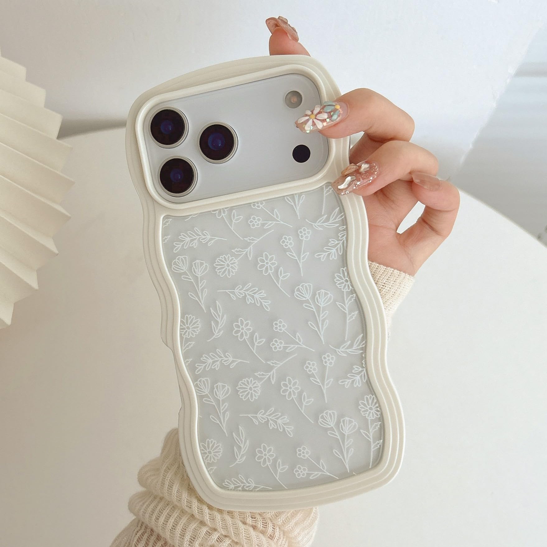 QLTYPRI for iPhone 17 Pro Case, Cute Curly Wave Frame Clear Case for Girls Women, Flower Clear TPU Bumper Slim Soft Silicone Shockproof Protective Phone Cover for iPhone 17 Pro - White Floral