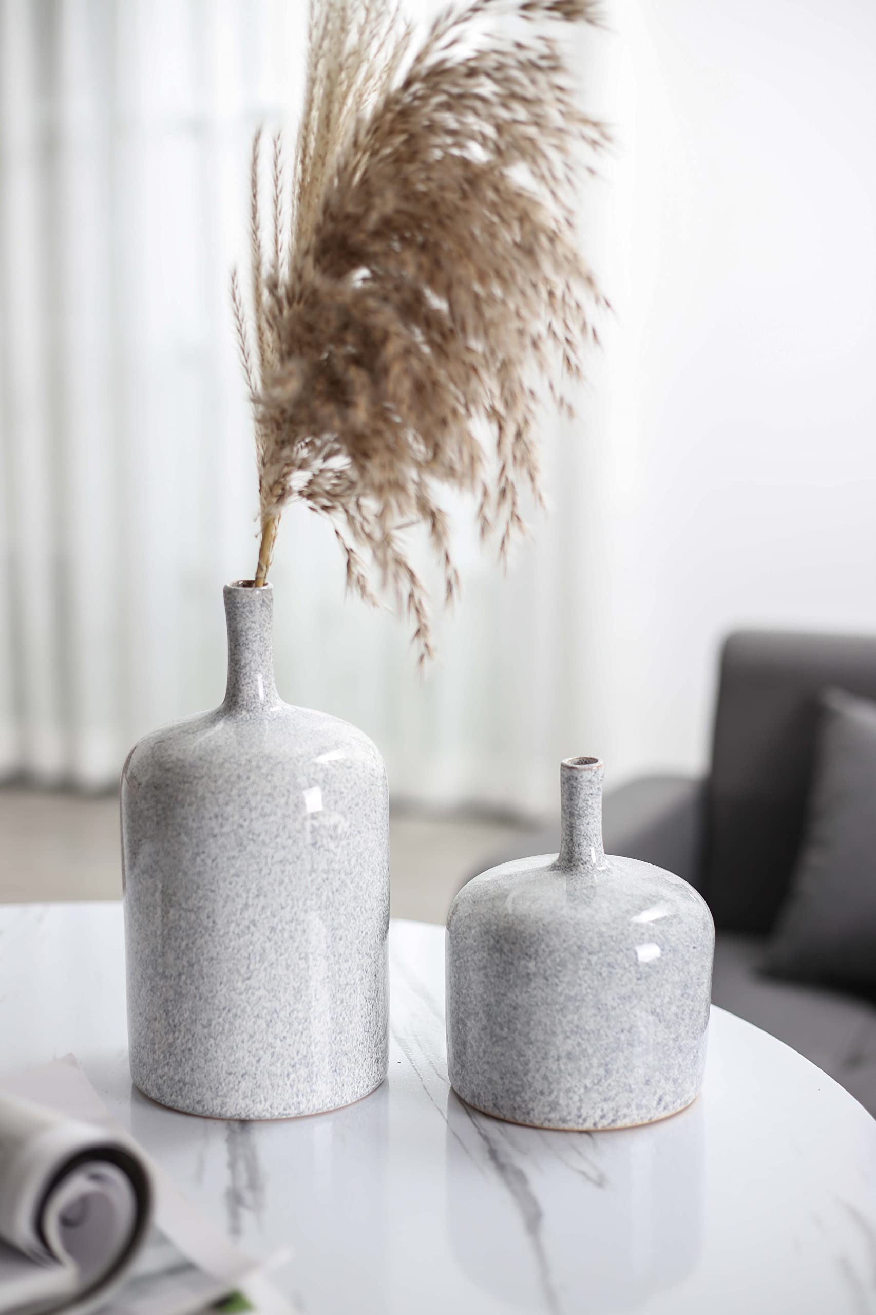 TERESA'S COLLECTIONS Grey White Modern Vase for Flowers, Set of 2