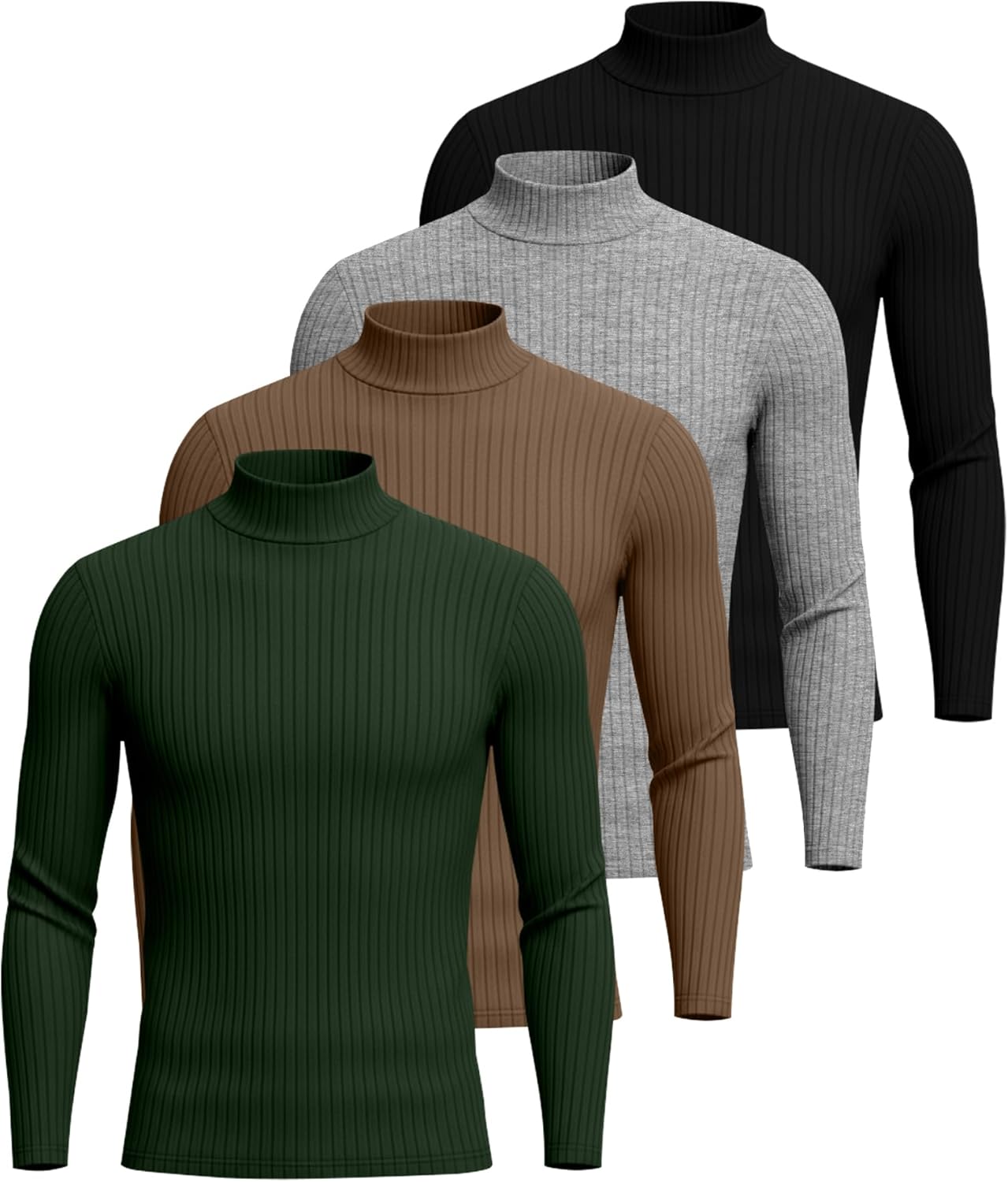 4 Pack Men's Mock Turtleneck T-Shirts Cotton Ribbed Knitted Long Sleeve Pullover Slim Fit Casual Basic Sweaters - Image 3