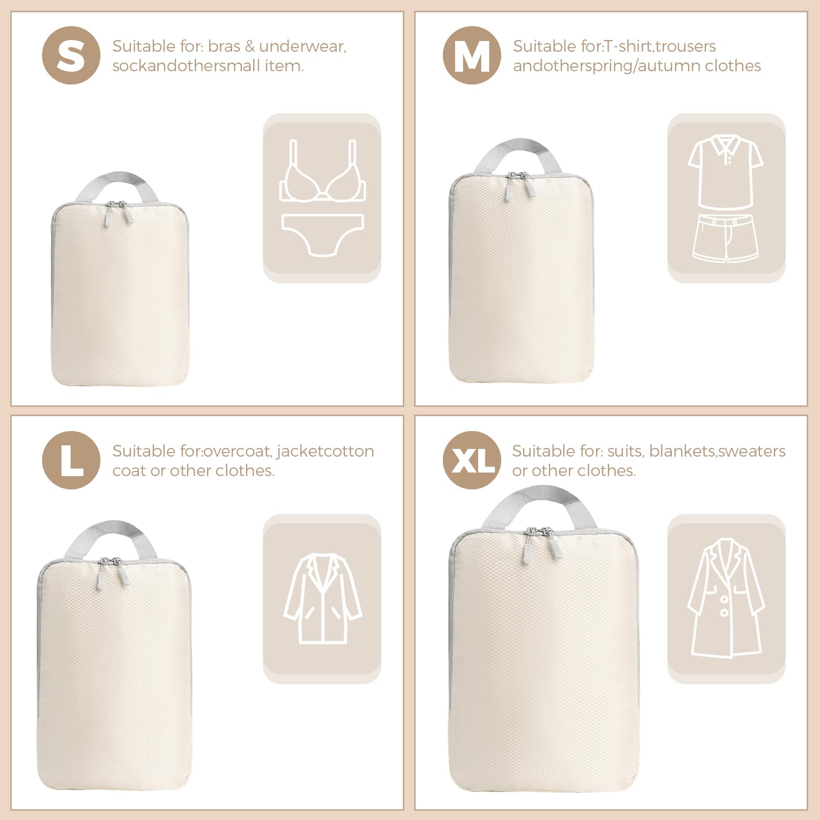 Juego 4 Cubos Compresión Viaje - Organizador Maleta Ultraligero, Ahorra Espacio (Negro)