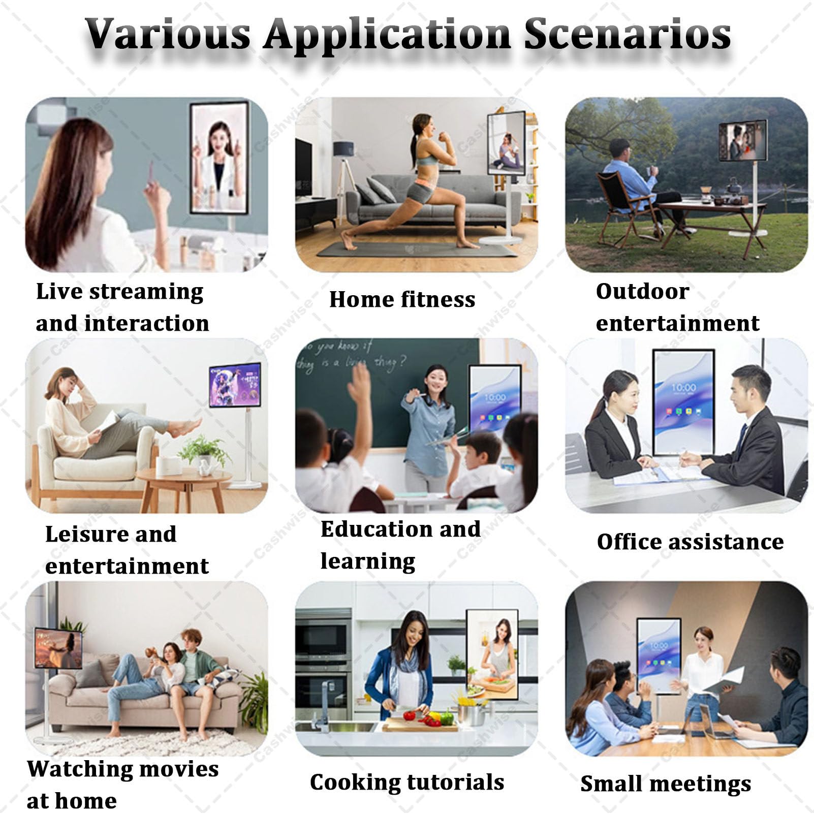 TV Portable Intelligent de 21,5 Pouces 4K, 6G + 128G Storage, Android 14 OS, TV Roulant sur Roues avec écran Tactile Rotatif, Batterie intégrée, Rotation pivotante complète 6+128G