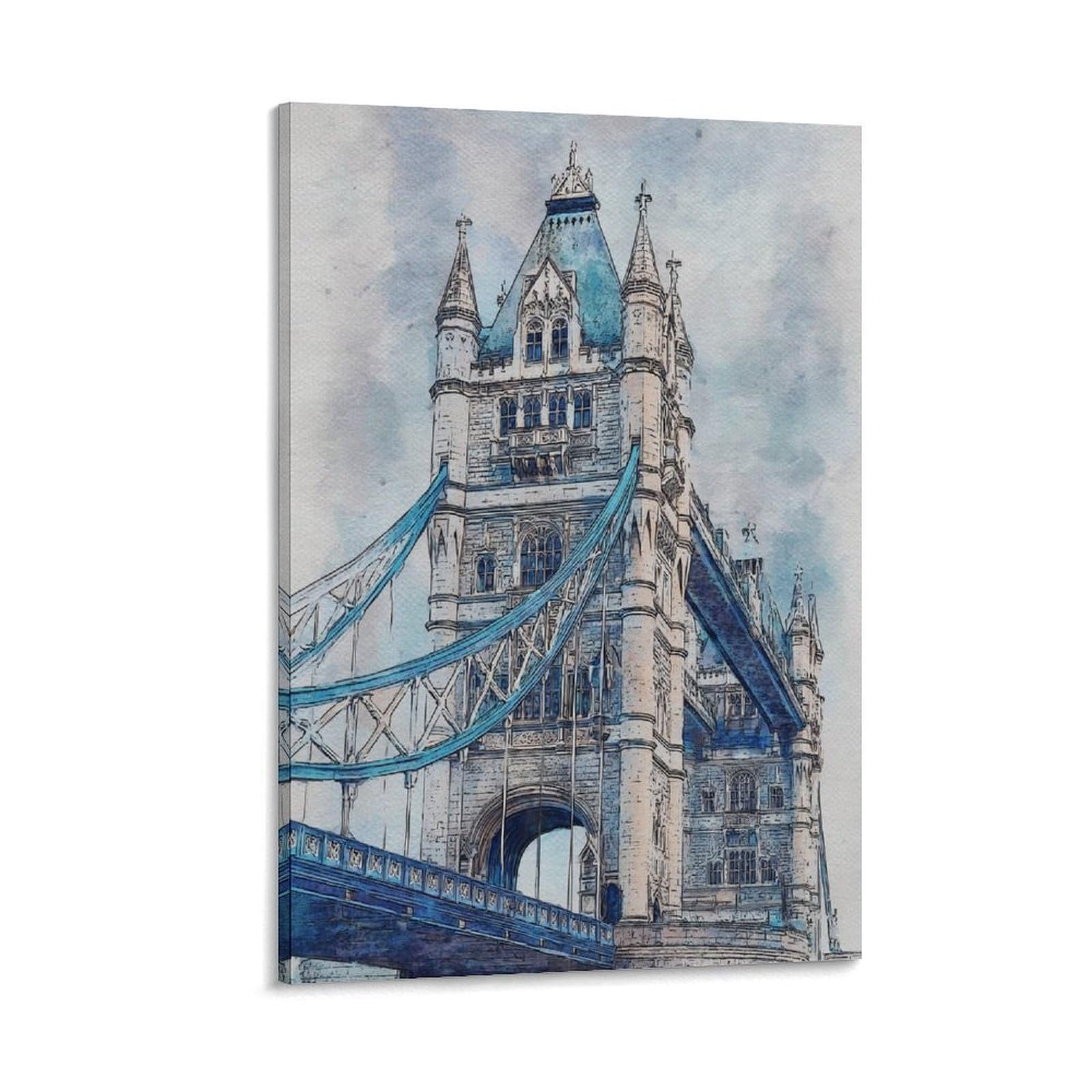 Lcynnh Frame-Style London Tower Bridge 20X30inch(50X75cm) Vintage Travel Poster Watercolor Canvas Art