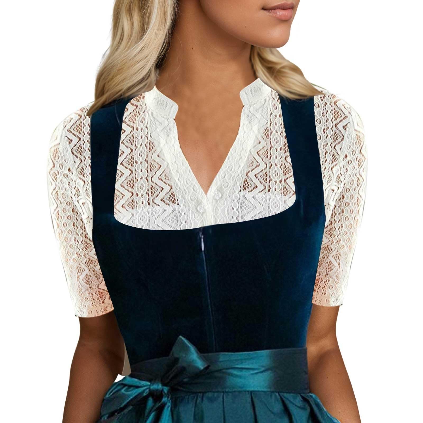 Generisch Camicetta tradizionale da donna con maniche ad aletta, in pizzo trasparente, con scollo a V, colore bianco