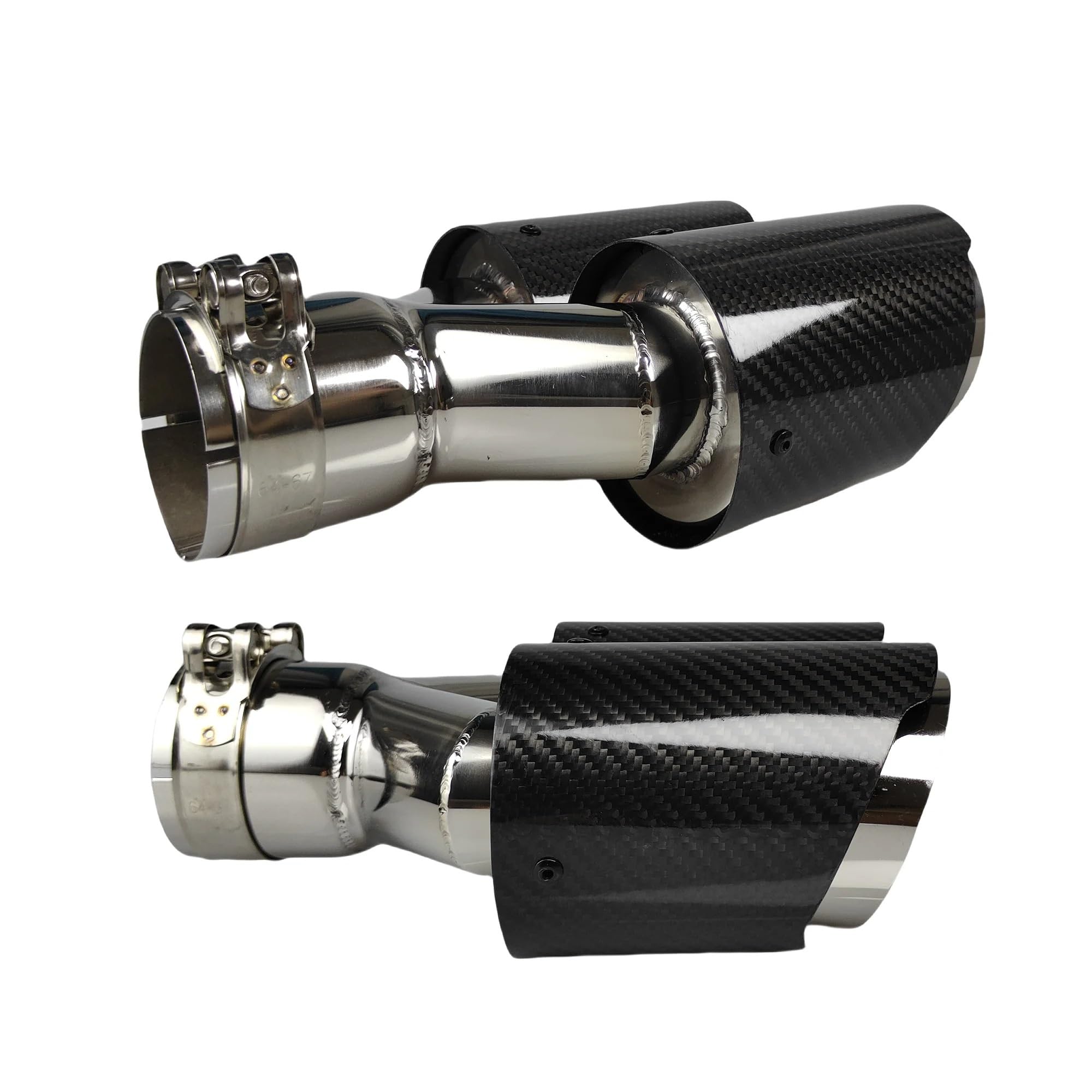 Car Silencer 1 szt. tłumik tylny z włókna węglowego tej samej długości polerowanie w kształcie litery Y podwójne skośne błyszczące końcówki rury wydechowej(51mm-76mm)