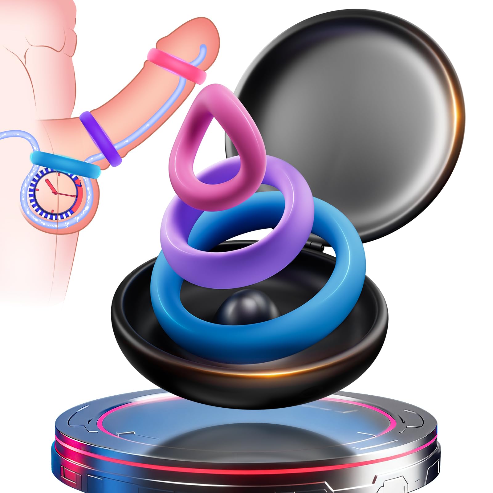Cock/Penis Ring Sex Toys - Colored 85kg Tension Silicone Cock Ring Set Couples Sex Toy with 3 Pcs Different Sizes for Erection Enhancing Long Lasting Stronger, Adult Sex Toy for Men or Couple PleasureGlobal Recycled StandardGlobal Recycled StandardGlobal Recycled Standard