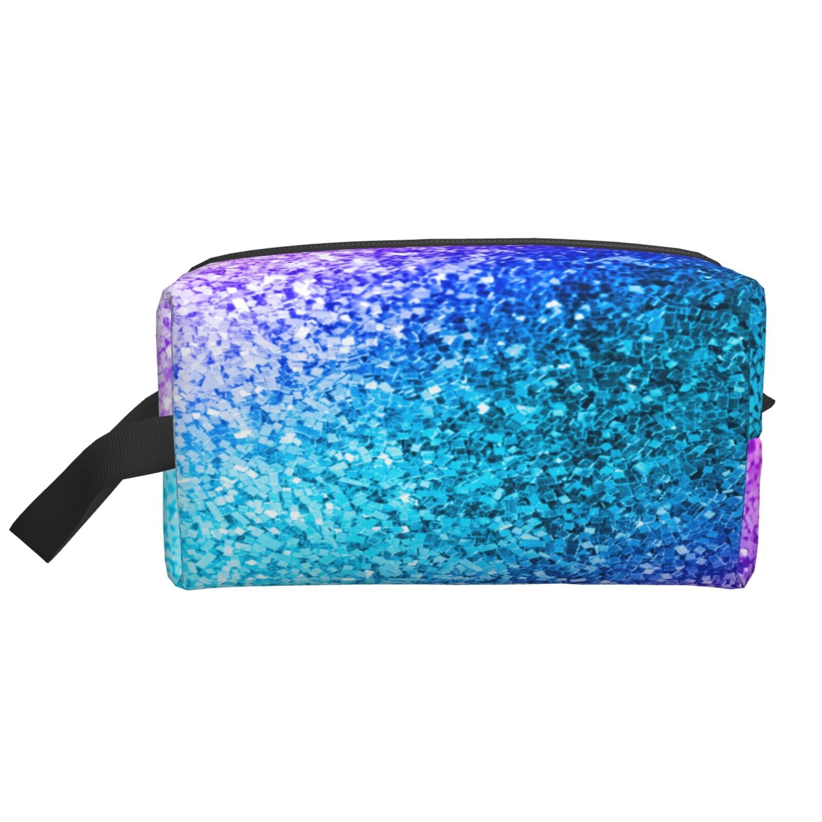 Ercgad Unisex White Glitter Sequin Spot Print Large Capacity Travel Toiletry Bag Cosmetic Pouch Daily Storage Makeup Case