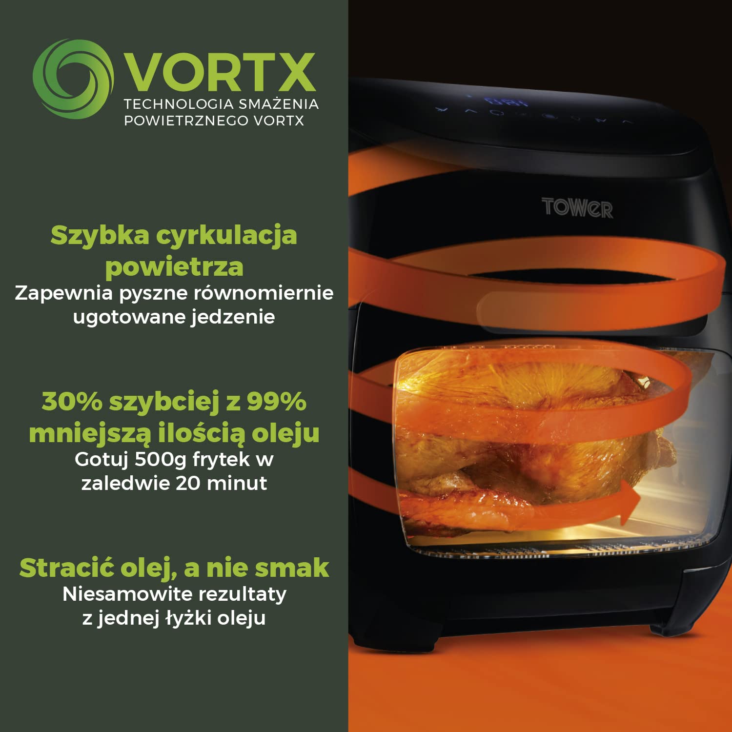 Tower Xpress Pro Kombinacja T17076 Vortx 10-in-1 Cyfrowy Air Frytkownica Piekarnik z Rapid Air Obieg, 60-Minuta Timer, 11 L, 2000 W, Czarny