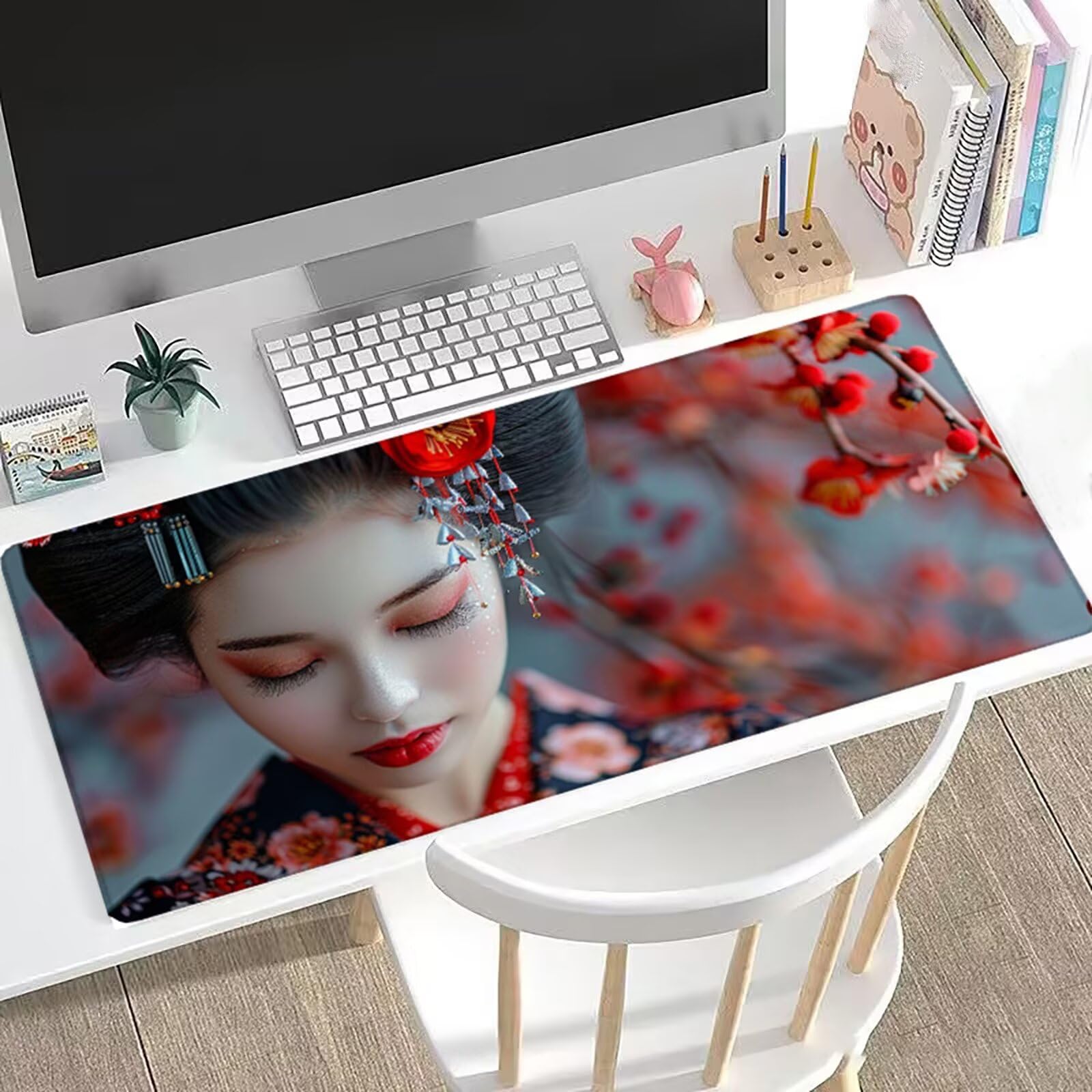 XXL Tappetino Mouse 1500x800 mm Gaming Giappone Sottomano Scrivania Ufficio, Donna Mousepad Antiscivolo con Base Stabile, Tappeto per Mouse e Tastiera, Accessori Scrivania Gaming, Lavoro, PC H0-1071