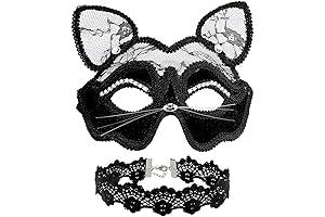 Black Cat Costume for Women with Sexy Cat Mask, Lace Cat Ears & Kitty Necklace